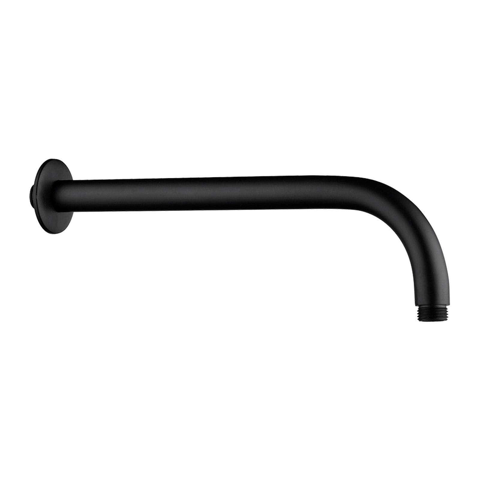Braccio doccia curvo nero opaco in ottone 30 cm per soffione da muro total black