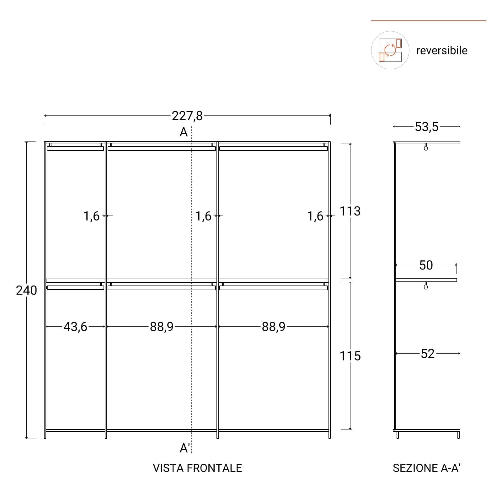 Cabina armadio accessoriata 228x240h cm bronzo - Carrie