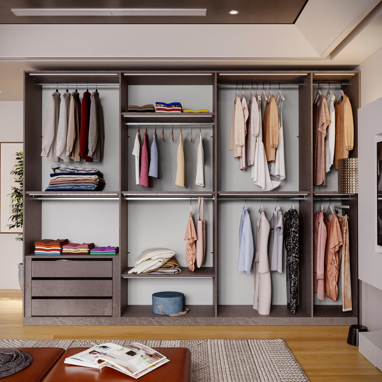 Cabina armadio accessoriata 318x240h cm bronzo con cassettiera - Carrie