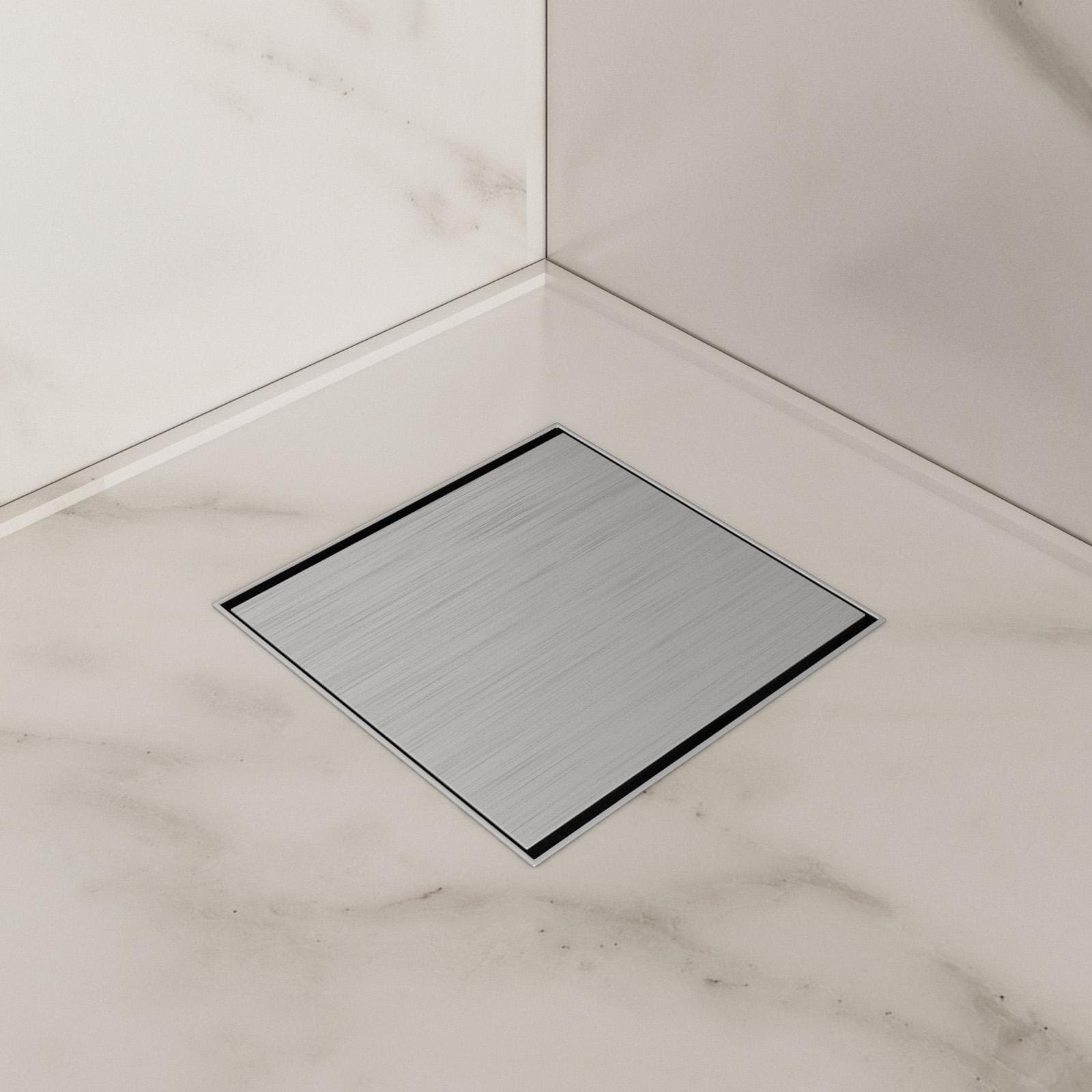 Canalina di scarico doccia quadrata 15x15 cm in acciaio inox spazzolato