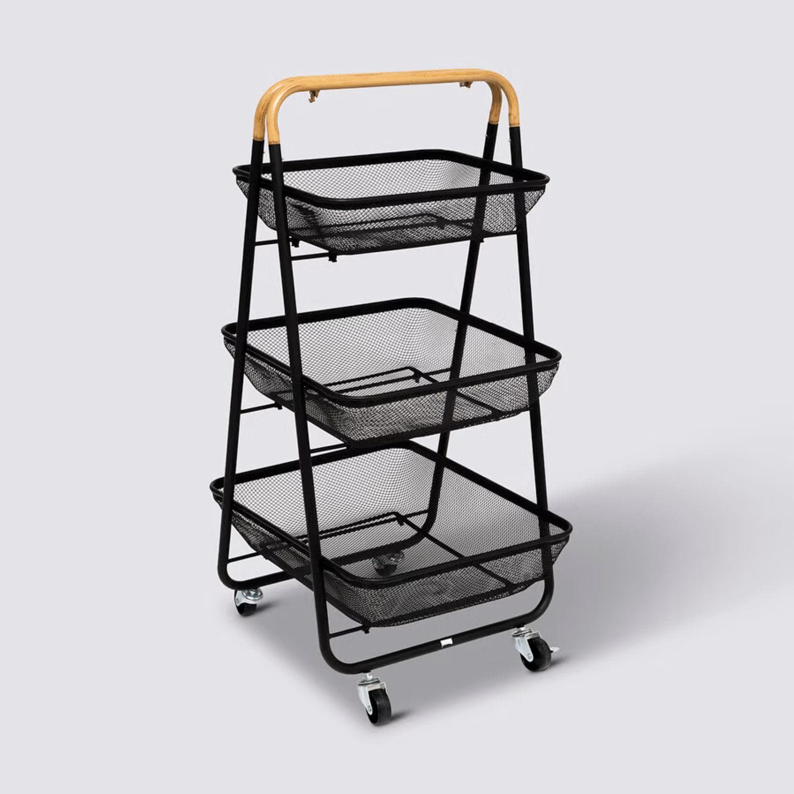 Carrello da cucina 48x86h cm in acciaio nero con manico effetto legno