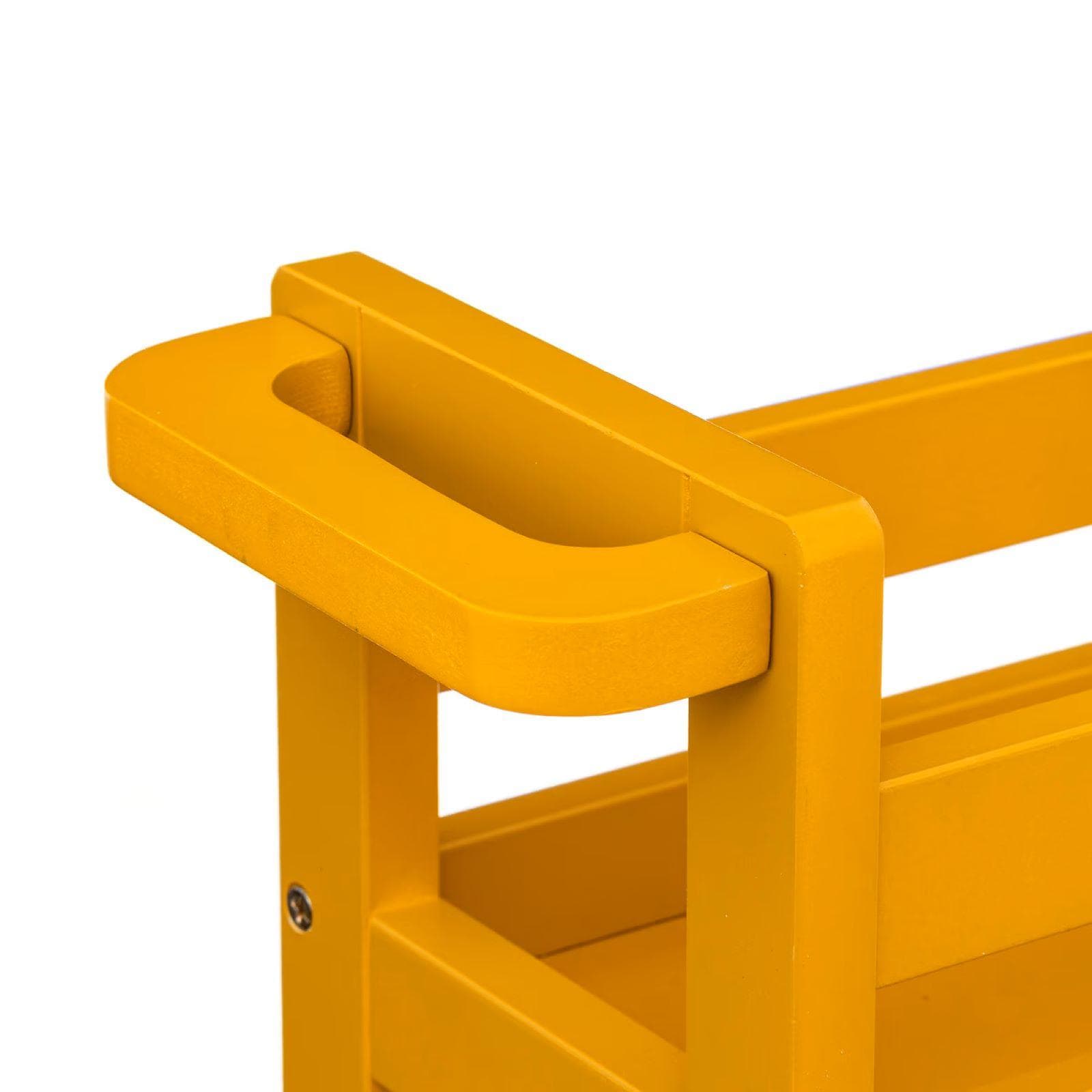 Carrello salvaspazio 75h cm in legno senape con freni e 3 ripiani - Matilde