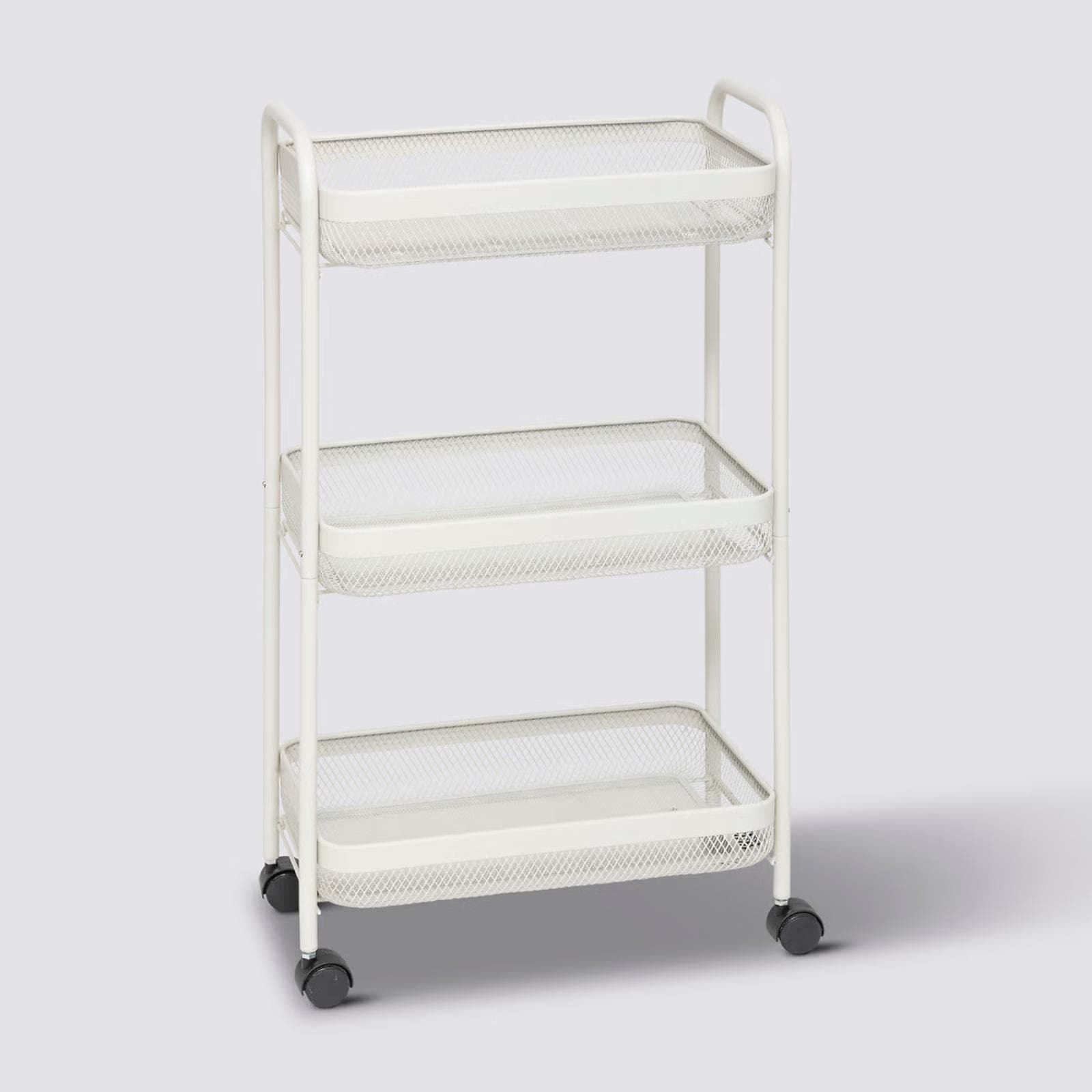 Carrello salvaspazio 46x79h cm in metallo argilla con freni a 3 ripiani