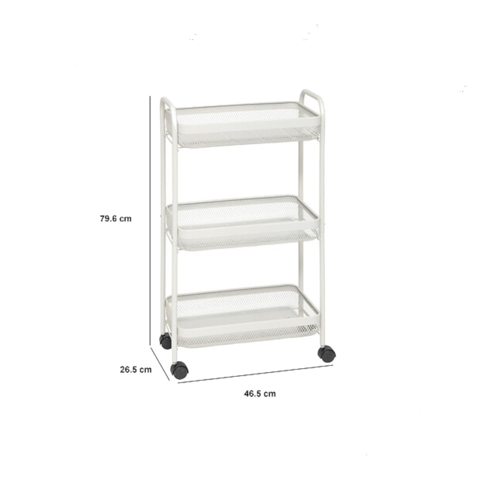 Carrello salvaspazio 46x79h cm in metallo argilla con freni a 3 ripiani