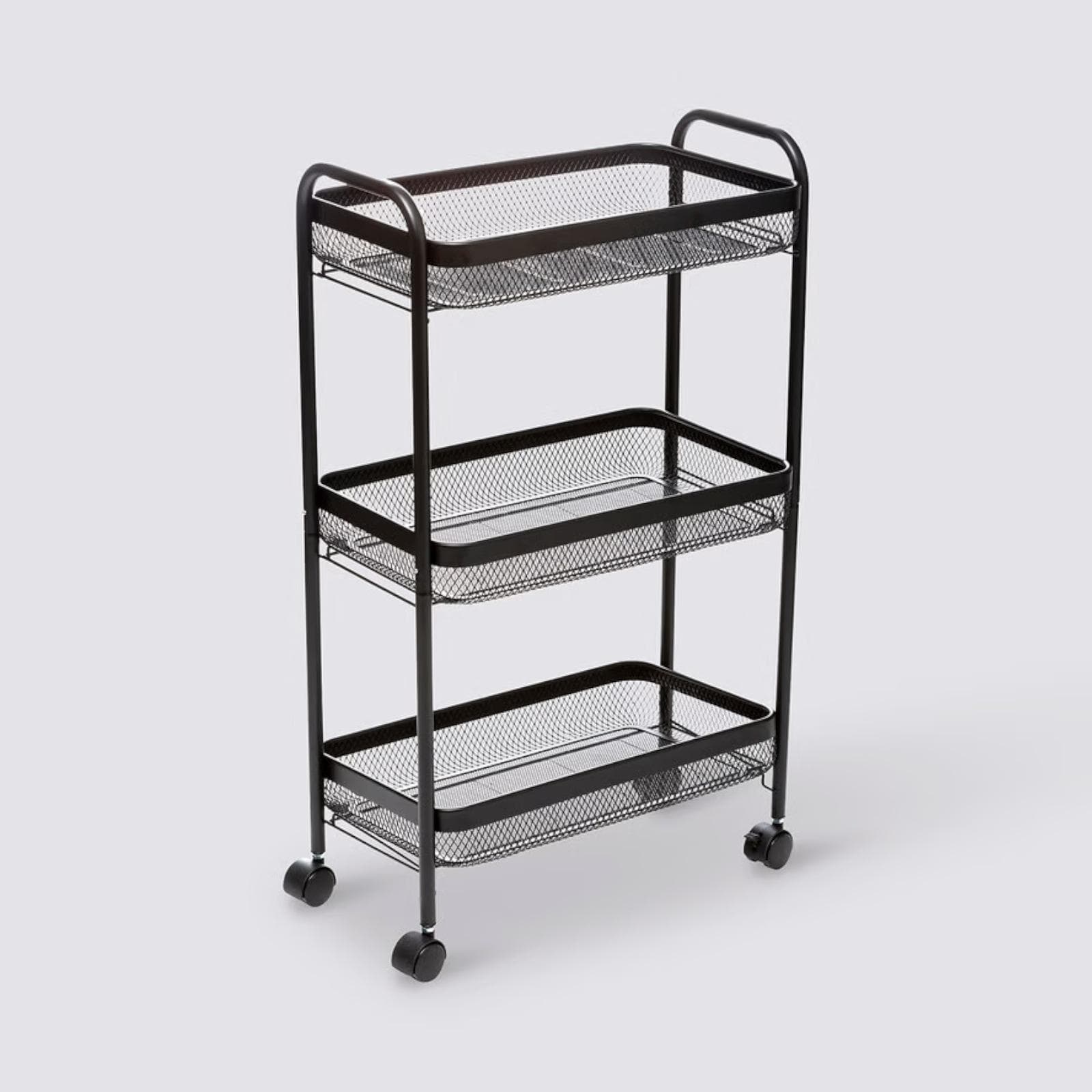 Carrello salvaspazio 46x79h cm con freni a 3 ripiani in metallo nero