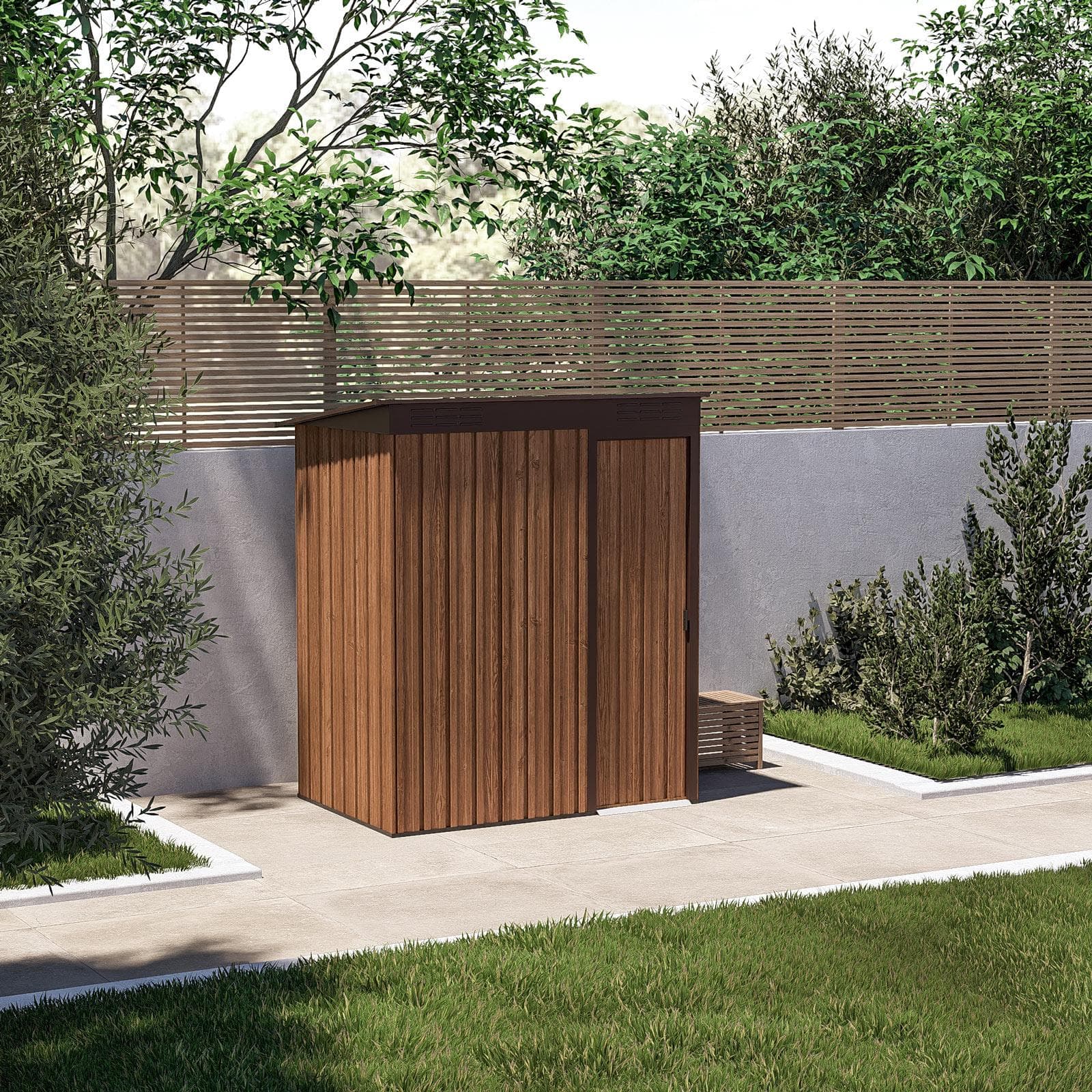 Casetta ricovero attrezzi da giardino 150x90x180h cm in acciaio effetto legno - Bleir