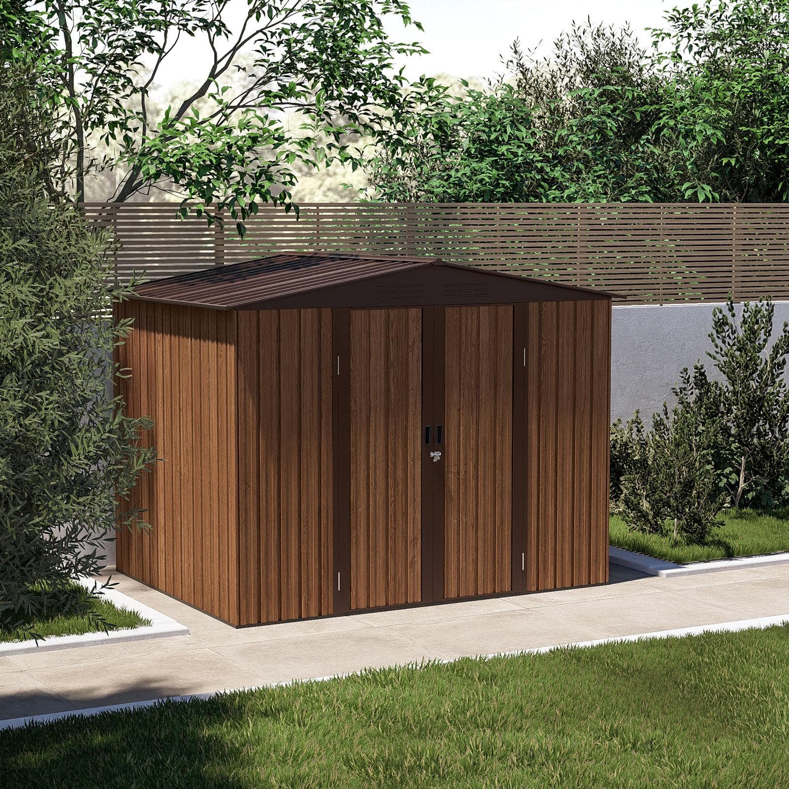Casetta ricovero attrezzi da giardino 245x185x196h cm in acciaio effetto legno - Bleir