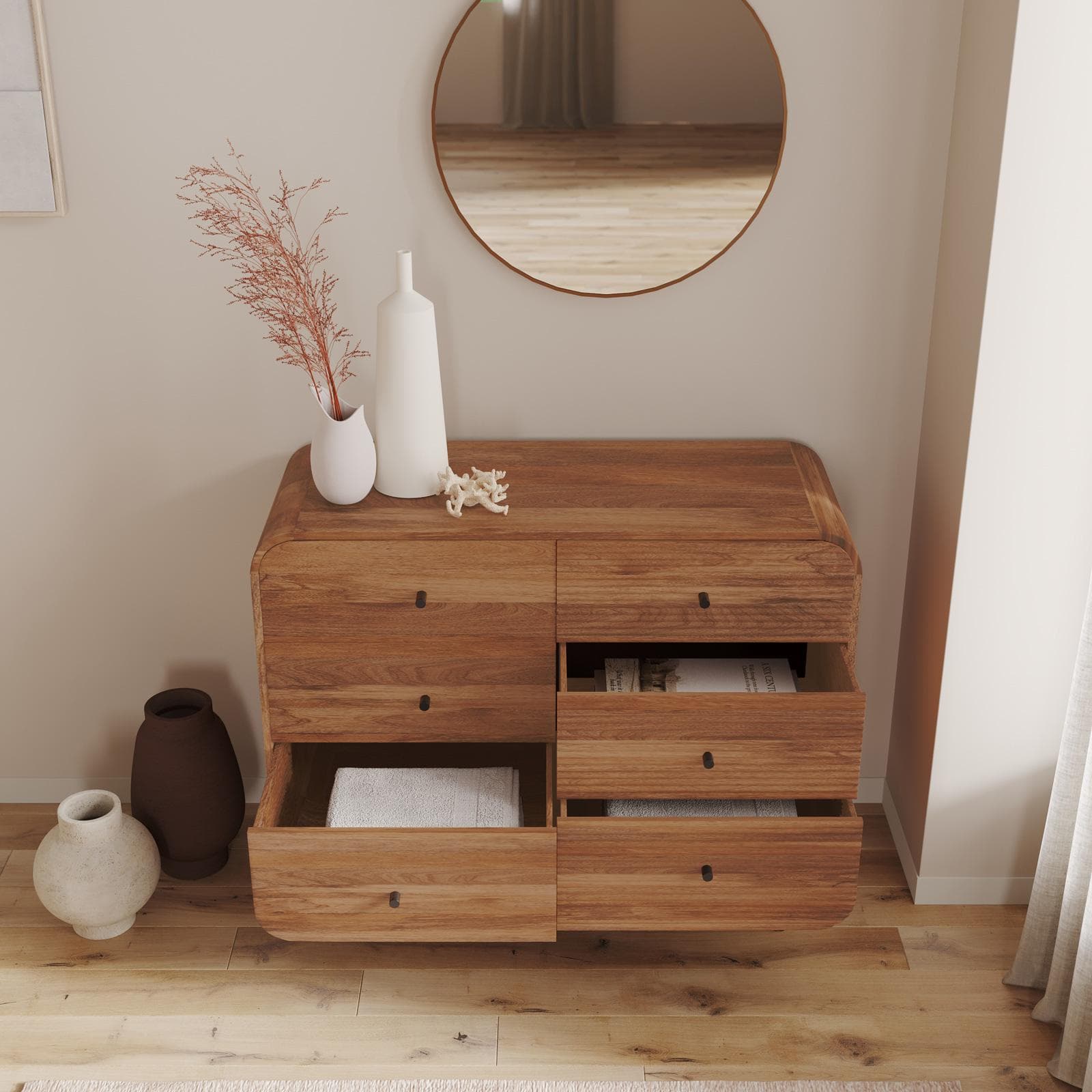 Cassettiera 100x80h cm in legno di mango cannettato con 6 cassetti - Mumbai