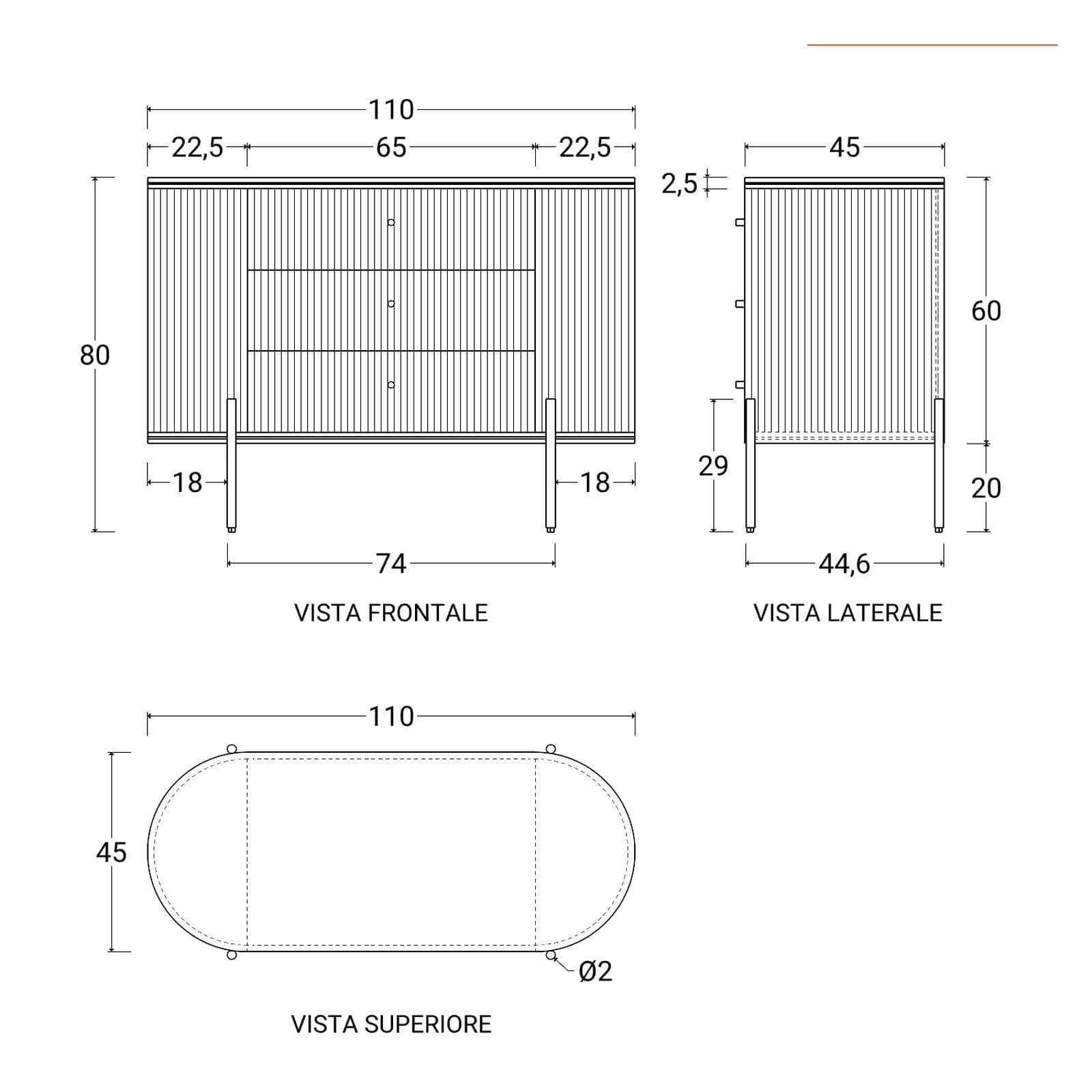 Cassettiera 110x80h cm in legno di mango scuro cannettato con 3 cassetti - Breton