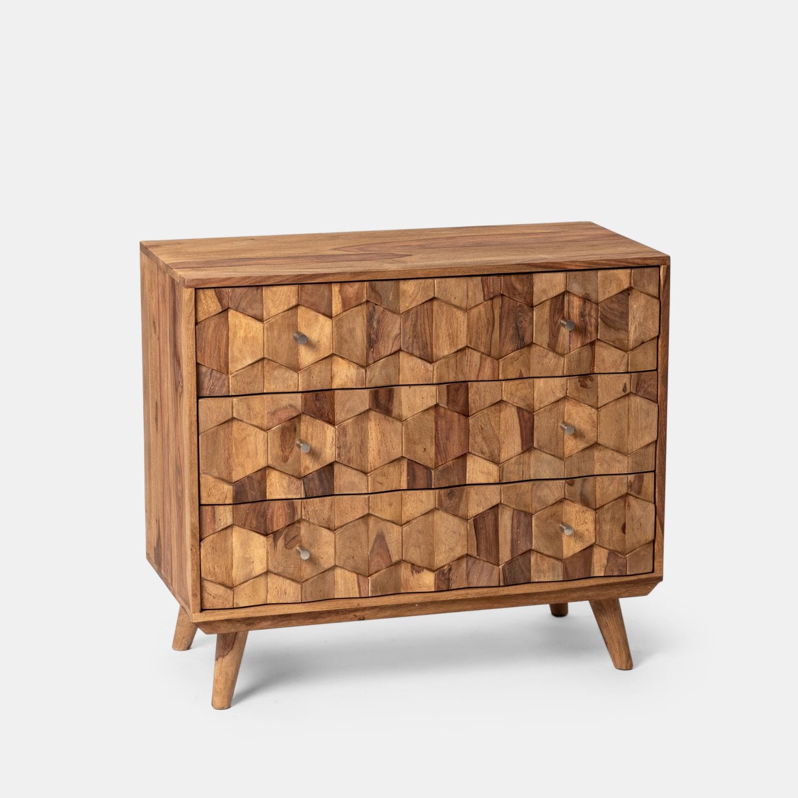 Cassettiera 88x77h cm in legno con 3 cassetti - Freia Sheesham