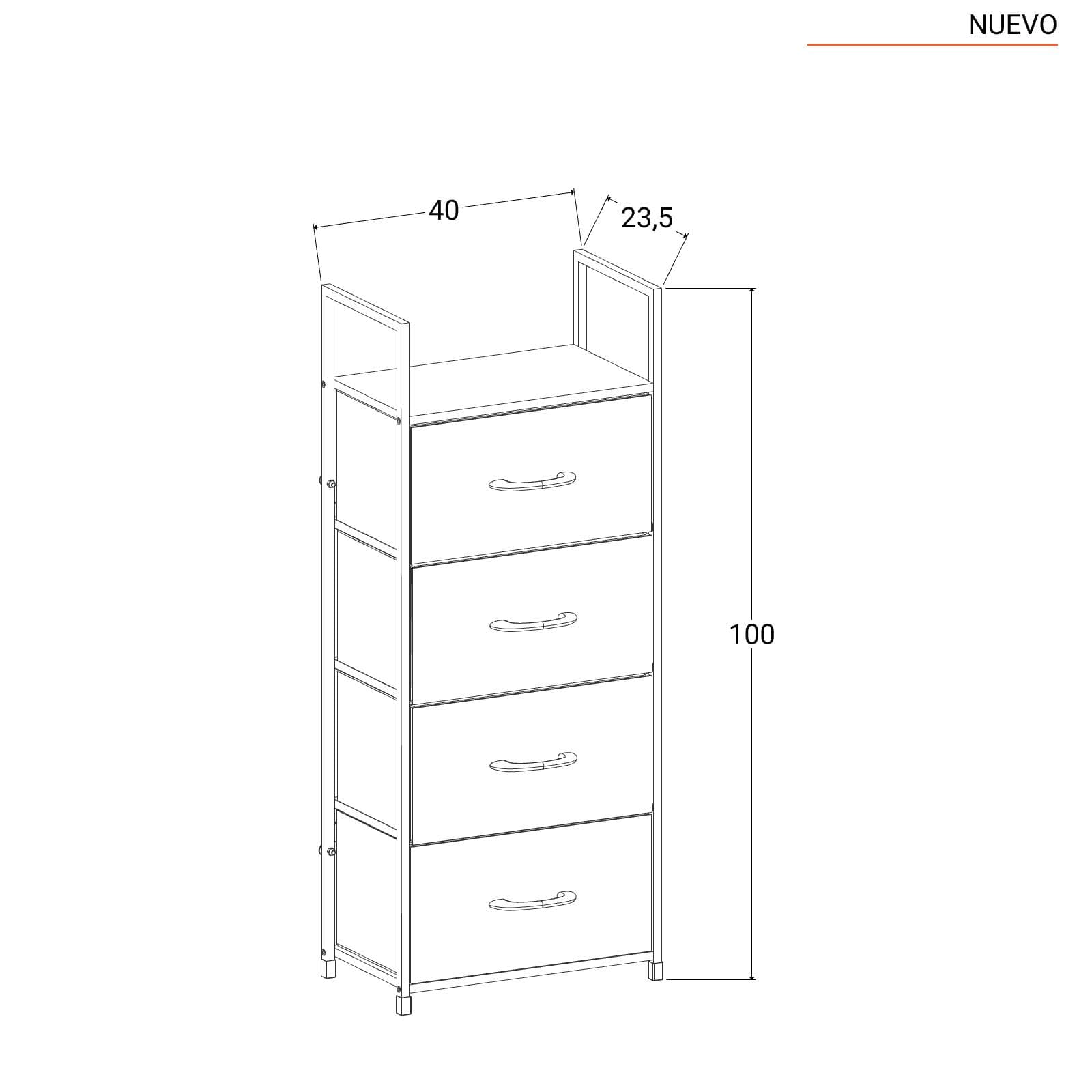 Cassettiera 40x100h cm effetto rovere selvatico con 4 cassetti in tessuto e struttura in acciaio nero - Nuevo