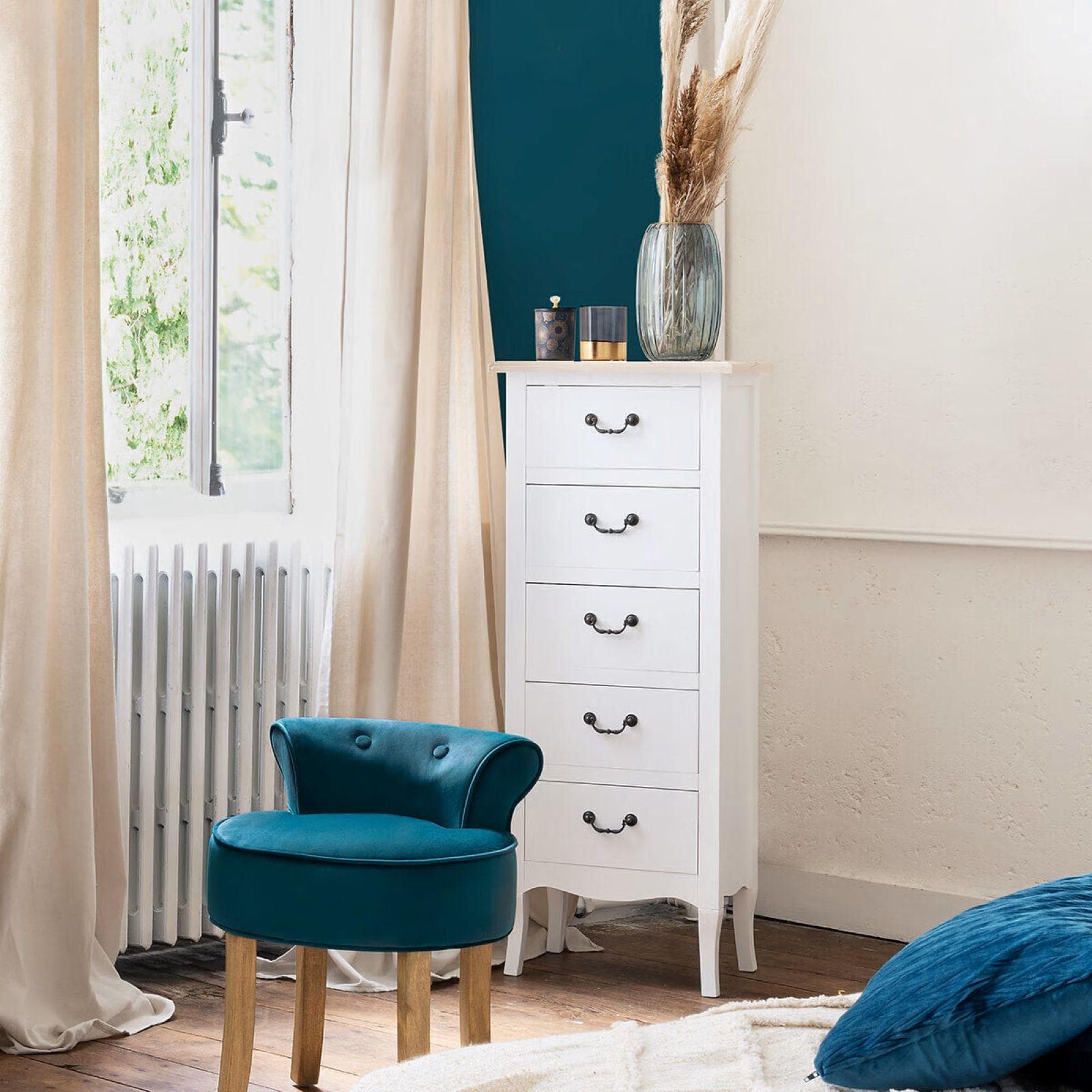Cassettiera 45x113h cm in legno bianco e naturale con 5 cassetti - Nayeli