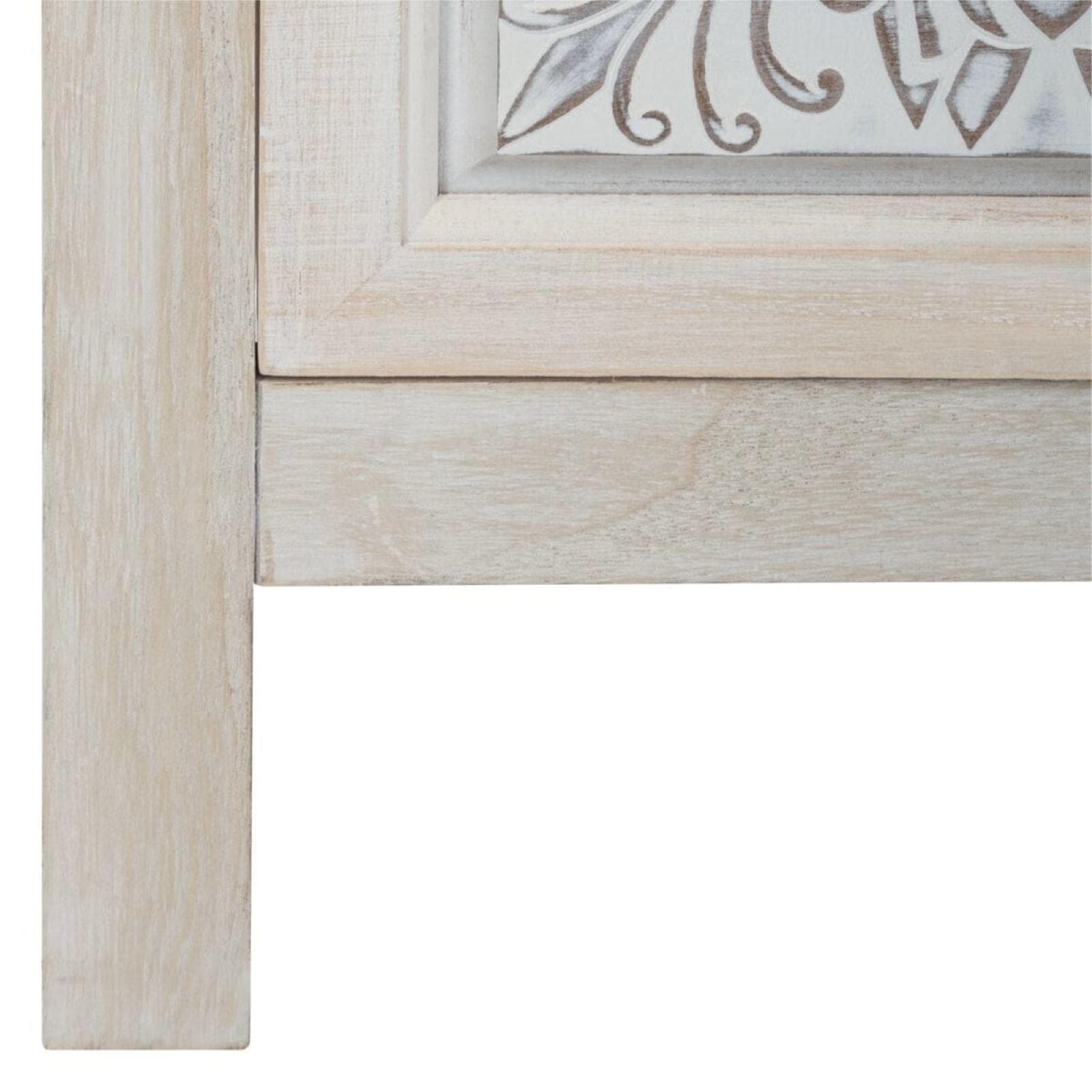 Cassettiera 48x80h cm in legno sbiancato con 3 cassetti decorati - Leandro