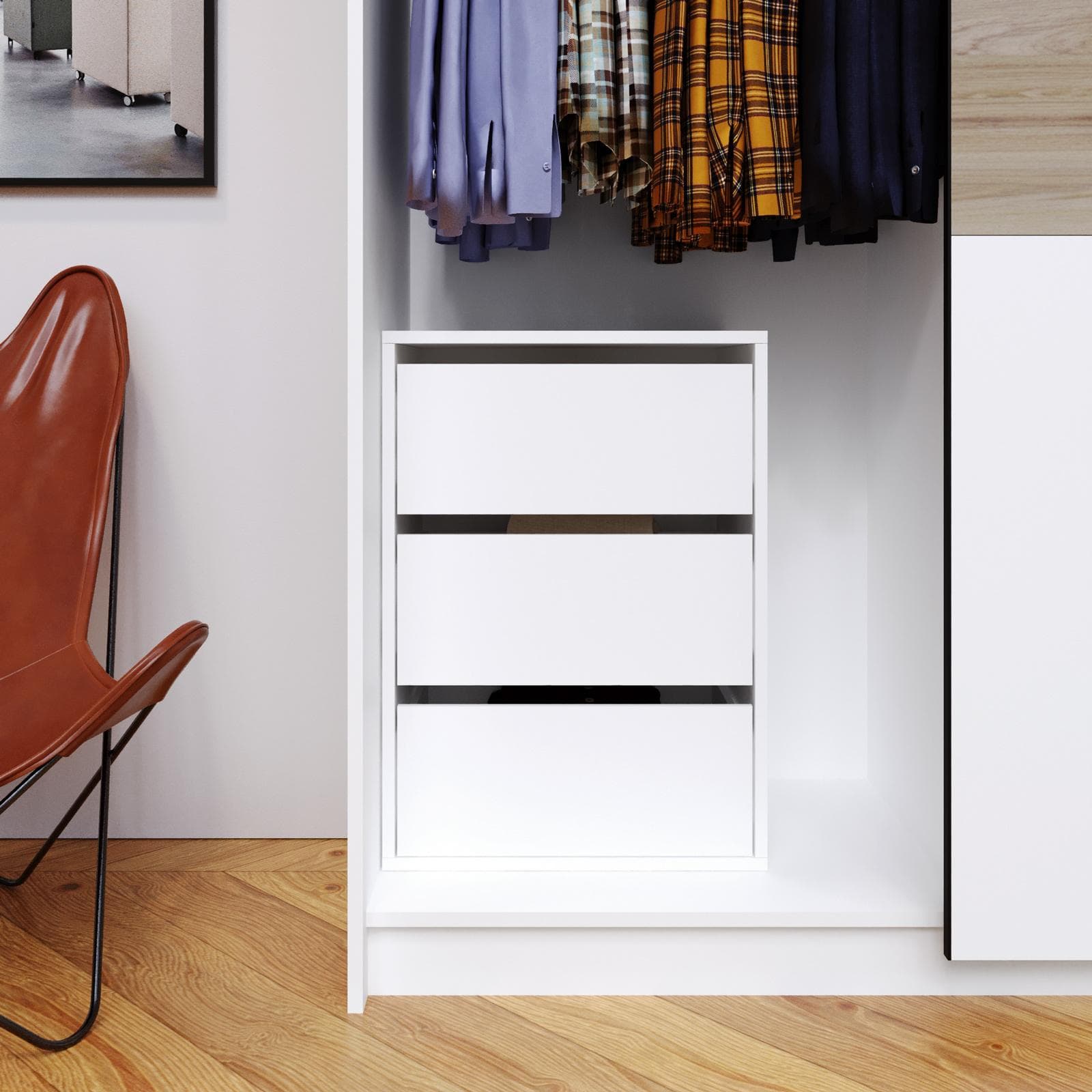 Cassettiera 50x70h cm per armadio scorrevole Essex bianco con 3 cassetti