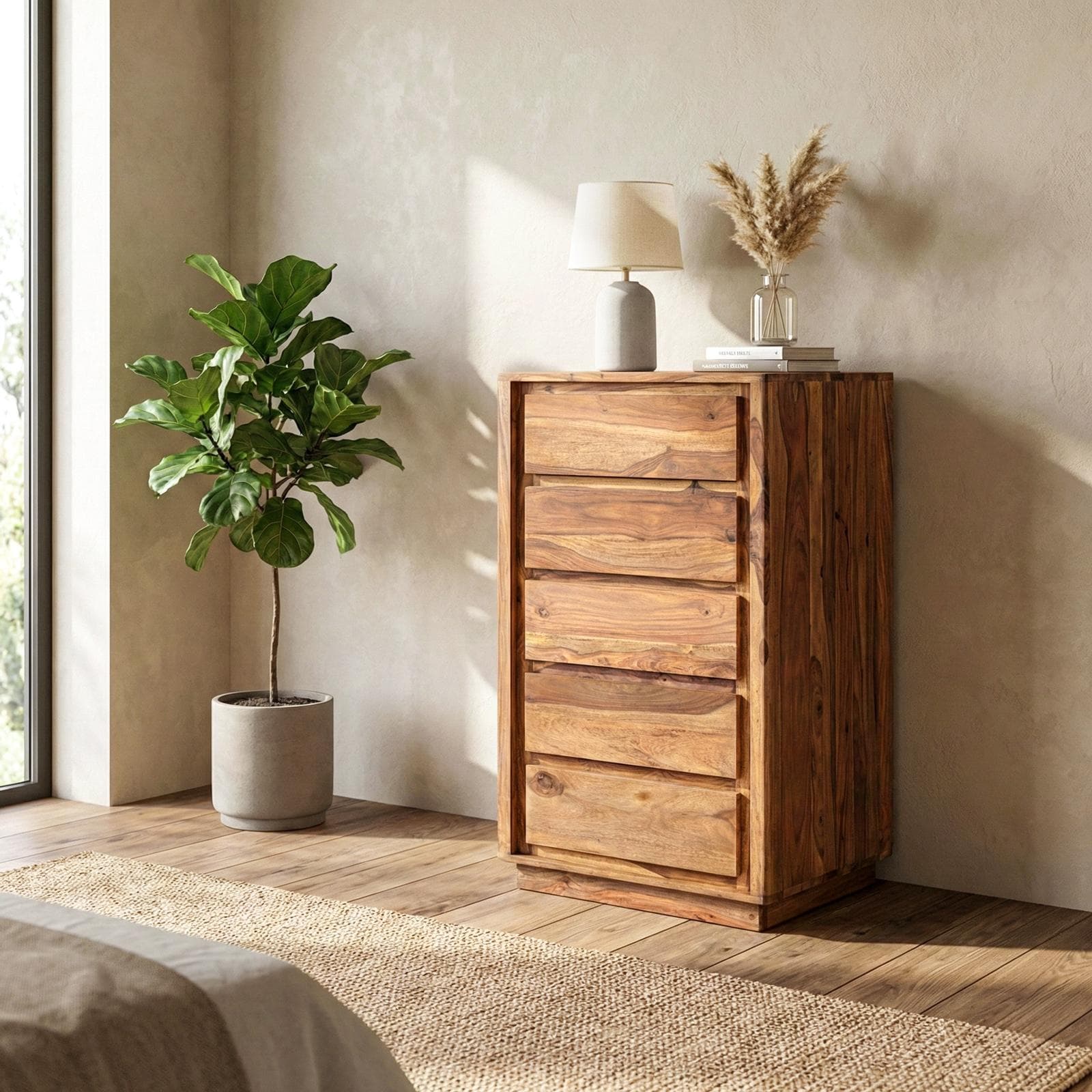 Cassettiera 55x98h cm in legno con 5 cassetti - Freia Sheesham
