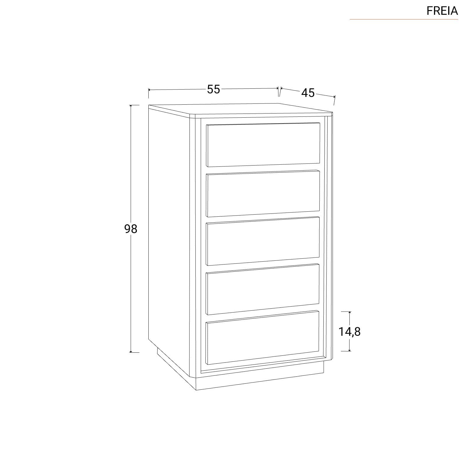 Cassettiera 55x98h cm in legno con 5 cassetti - Freia Sheesham