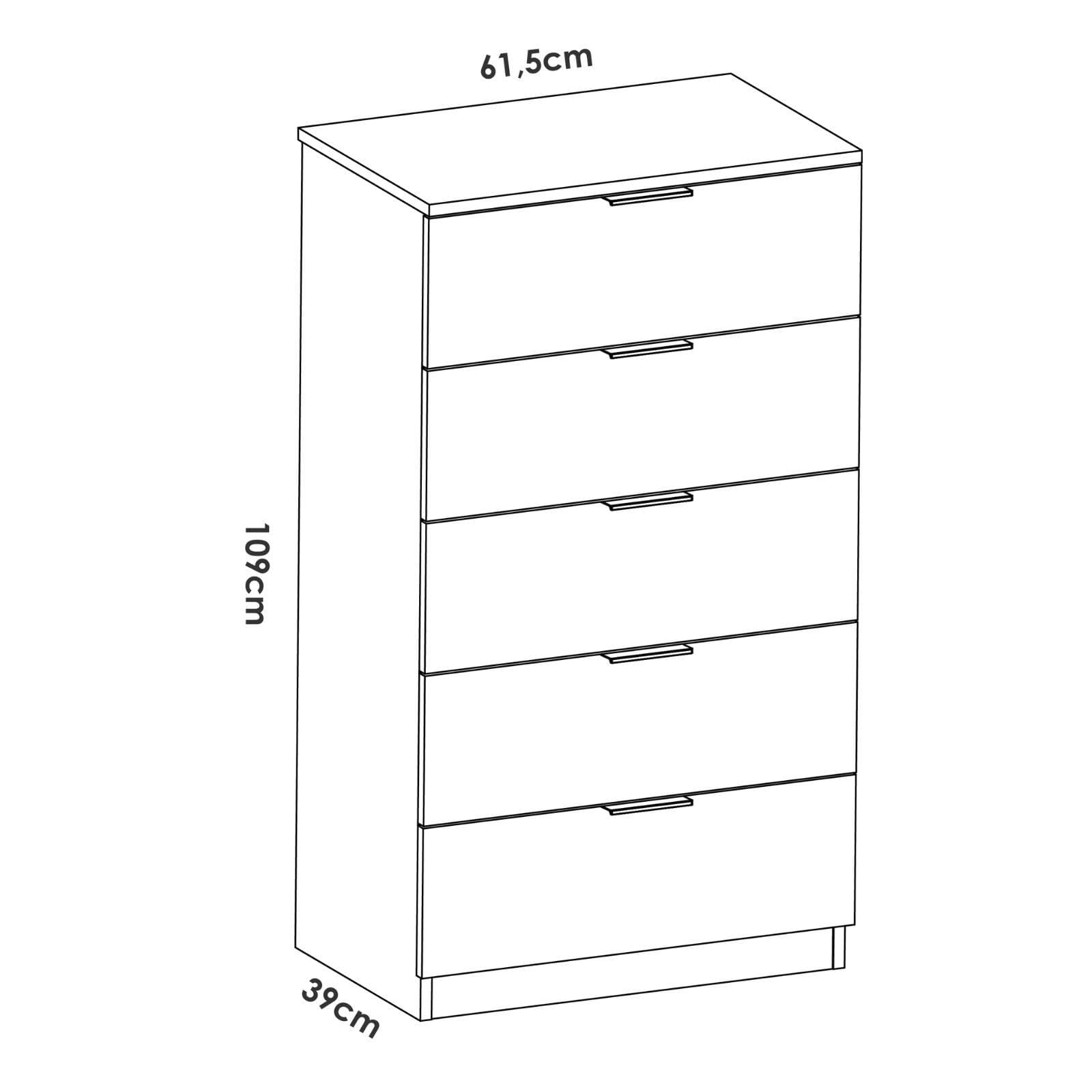 Cassettiera 60x110h cm in legno bianco con 5 cassetti - Novak