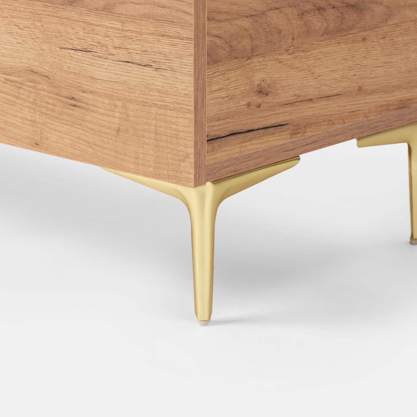 Cassettiera 60x115h cm rovere gold con 5 cassetti soft close e piedi in metallo oro - Judith