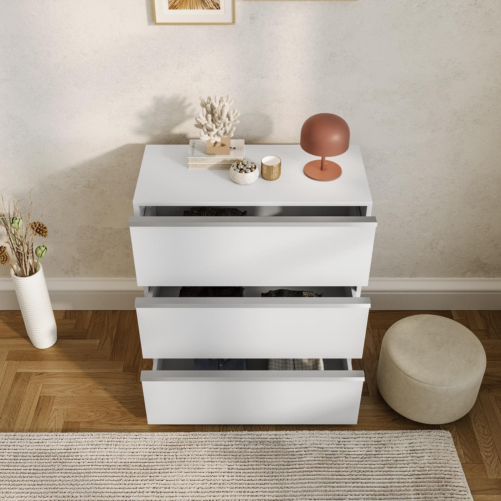 Cassettiera 76x84h cm bianco opaco con 3 cassetti - Astara