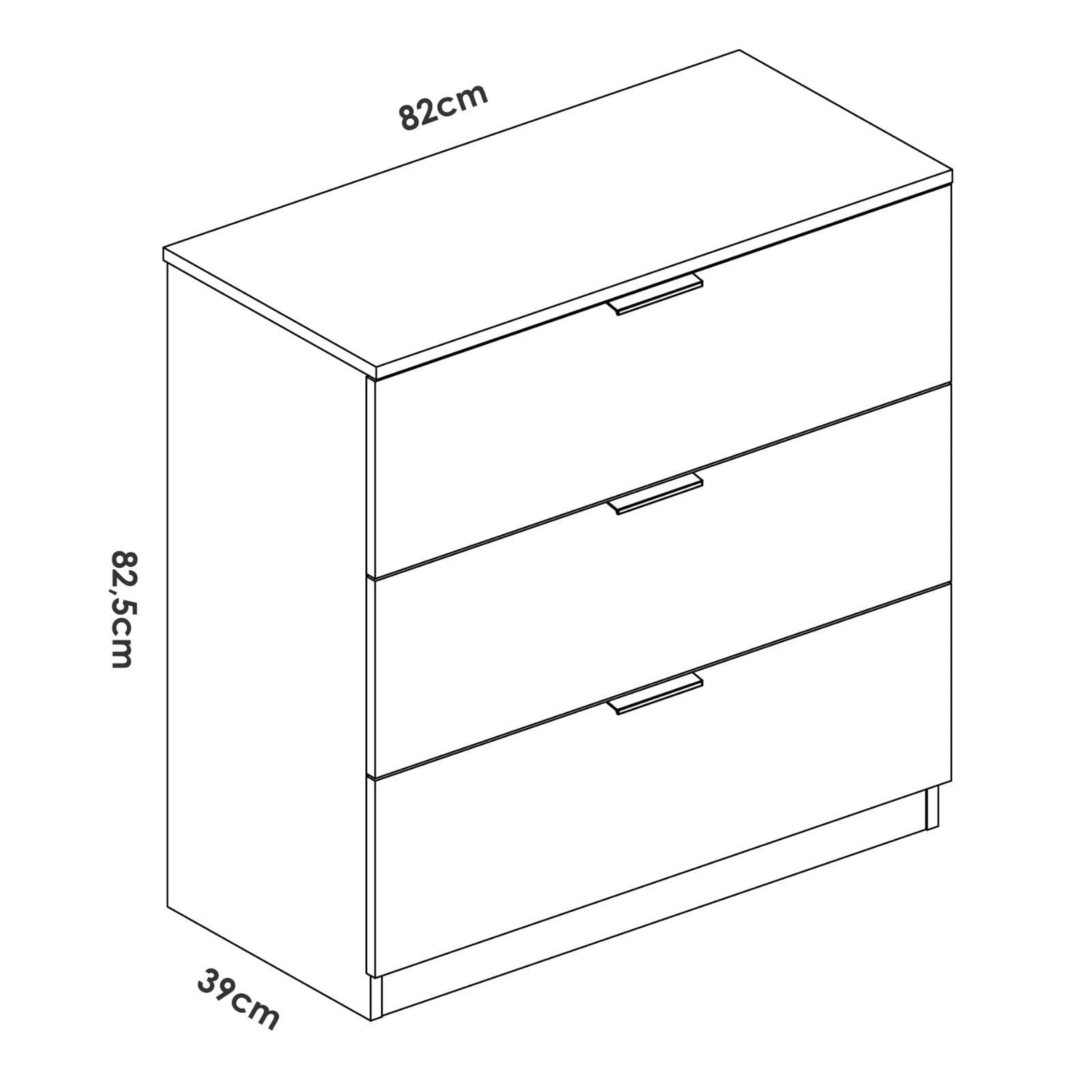 Cassettiera 81x82h cm in legno bianco con 3 cassetti - Novak