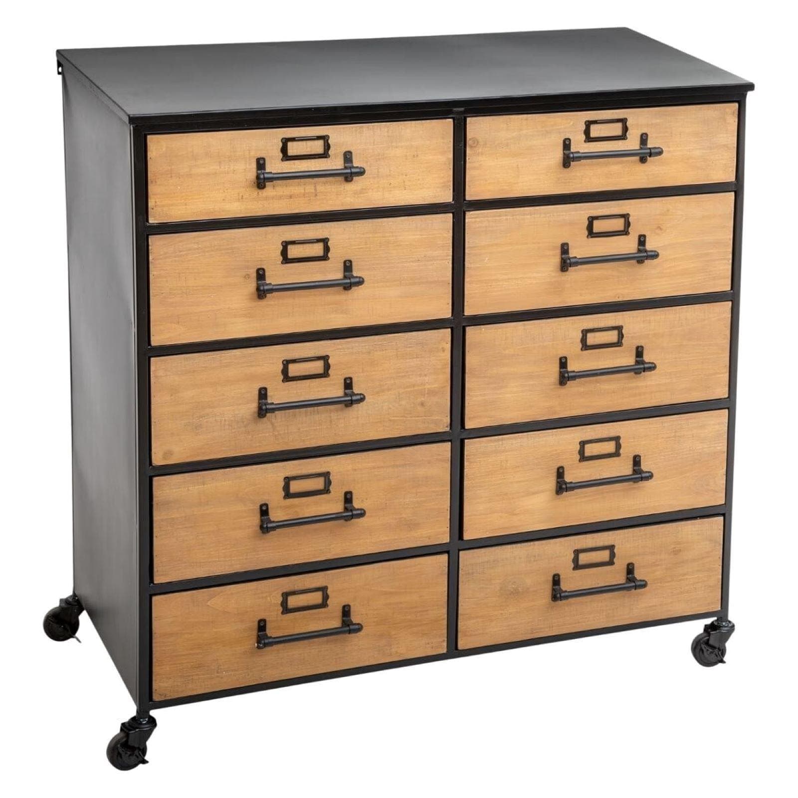 Cassettiera 82x87h cm in metallo nero con 10 cassetti in legno naturale - Manon