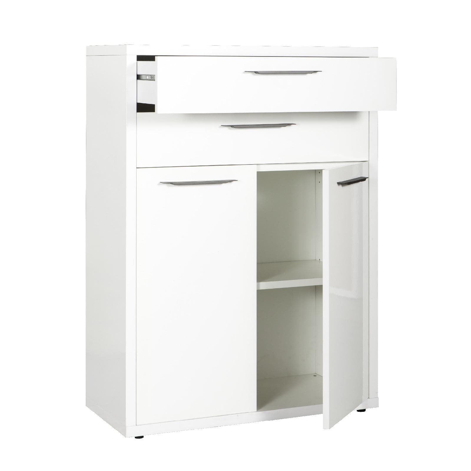 Mobile multiuso 80x112h cm bianco lucido con 2 ante e 2 cassetti - Homely office