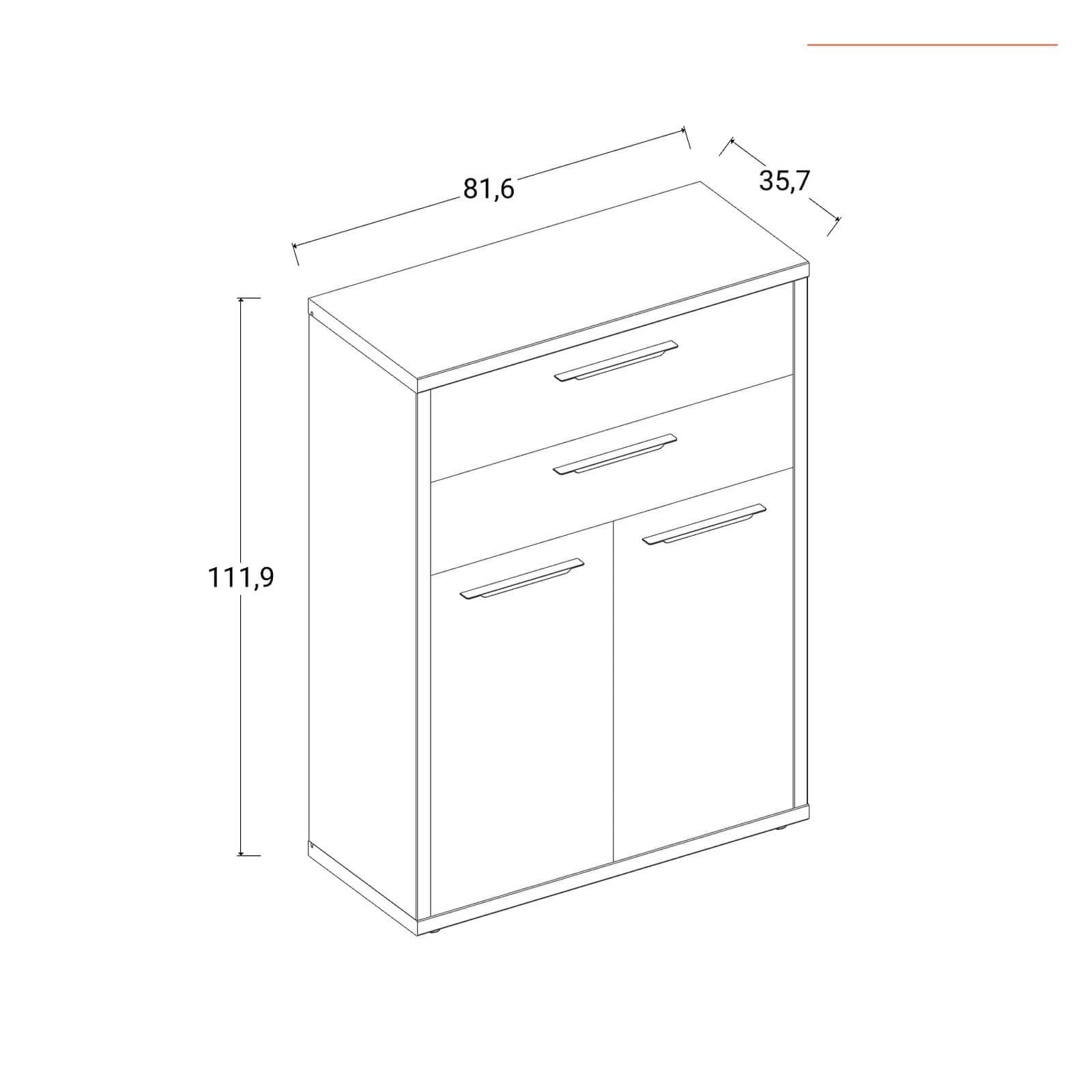 Mobile multiuso 80x112h cm bianco lucido con 2 ante e 2 cassetti - Homely office