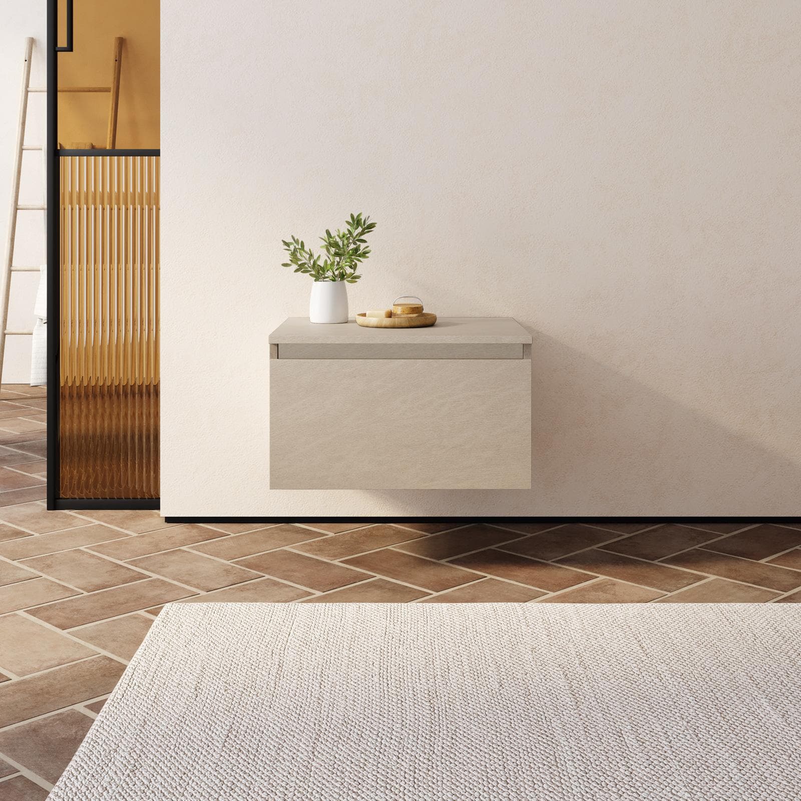Cassettone bagno sospeso 50 cm in legno argilla - Plain