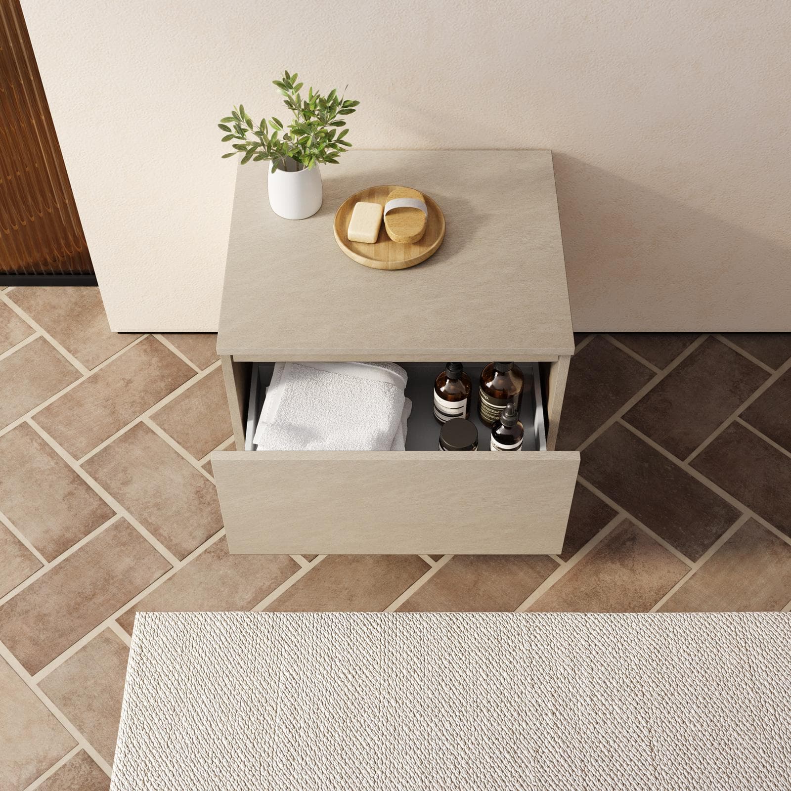 Cassettone bagno sospeso 50 cm in legno argilla - Plain