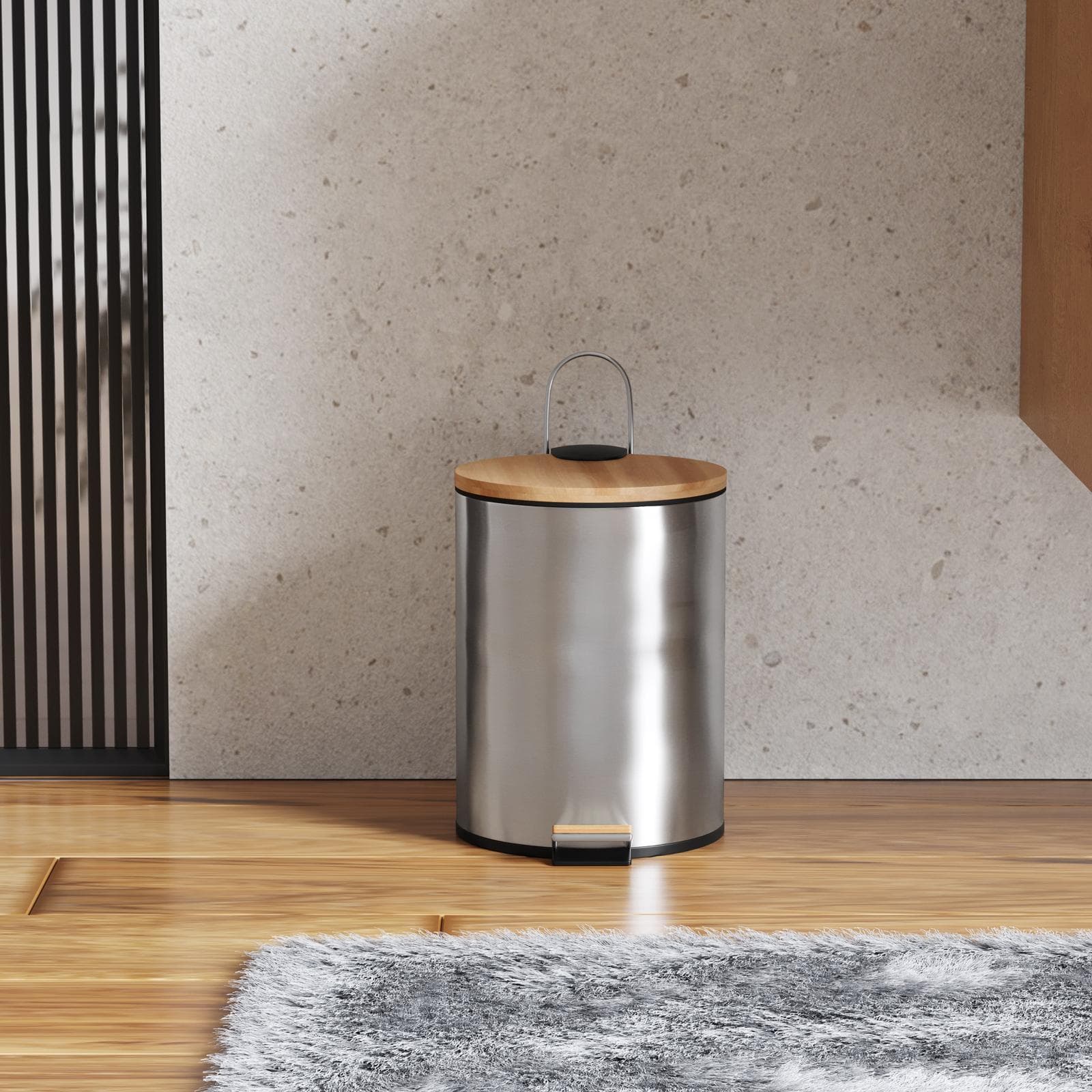 Cestino portarifiuti 3 litri in acciaio inox cromo con pedale e coperchio - Lovy