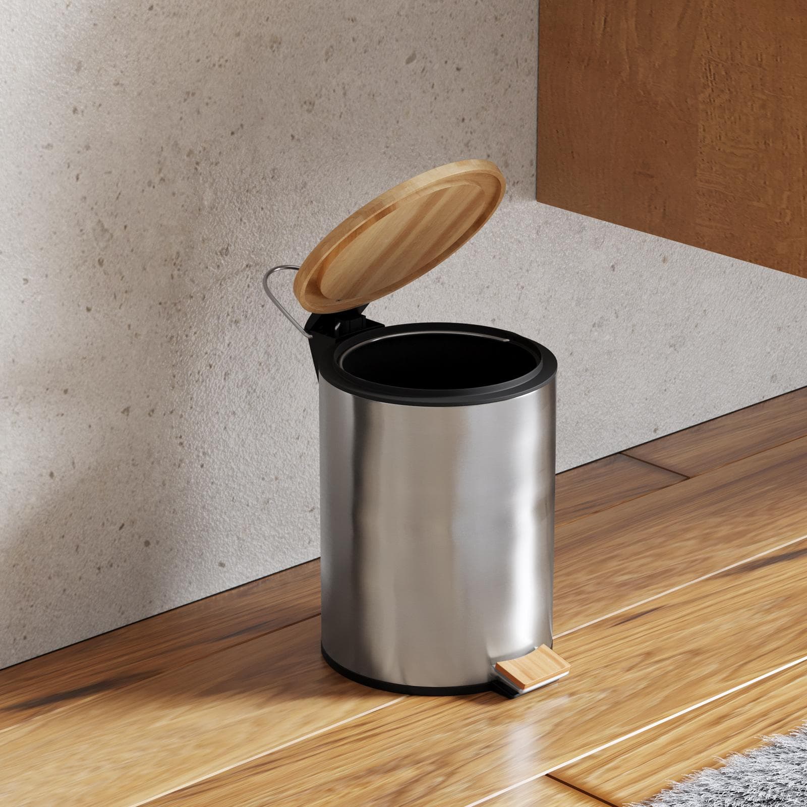 Cestino portarifiuti 3 litri in acciaio inox cromo con pedale e coperchio - Lovy