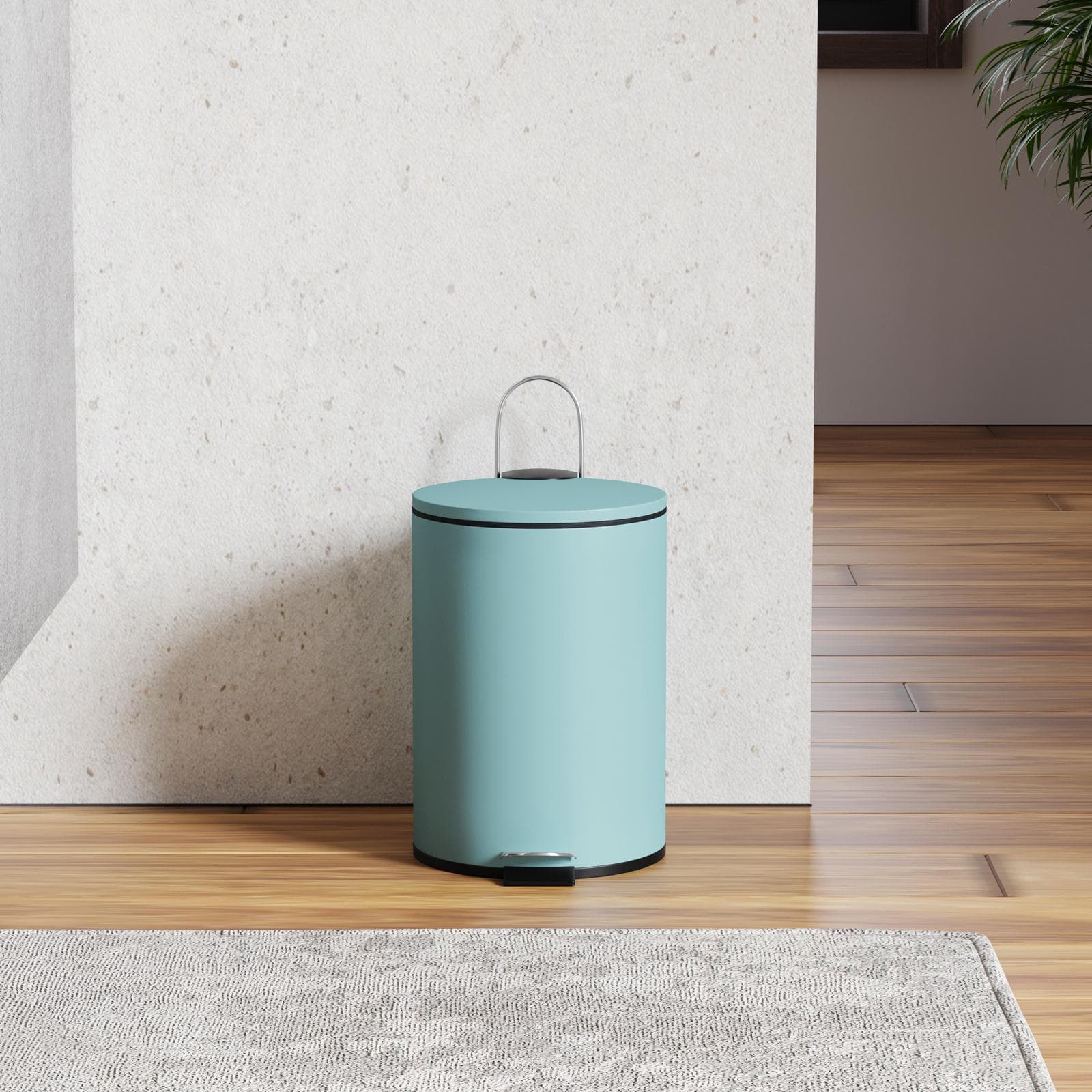 Cestino portarifiuti 3 litri in metallo celeste con pedale e coperchio softclose - Unique