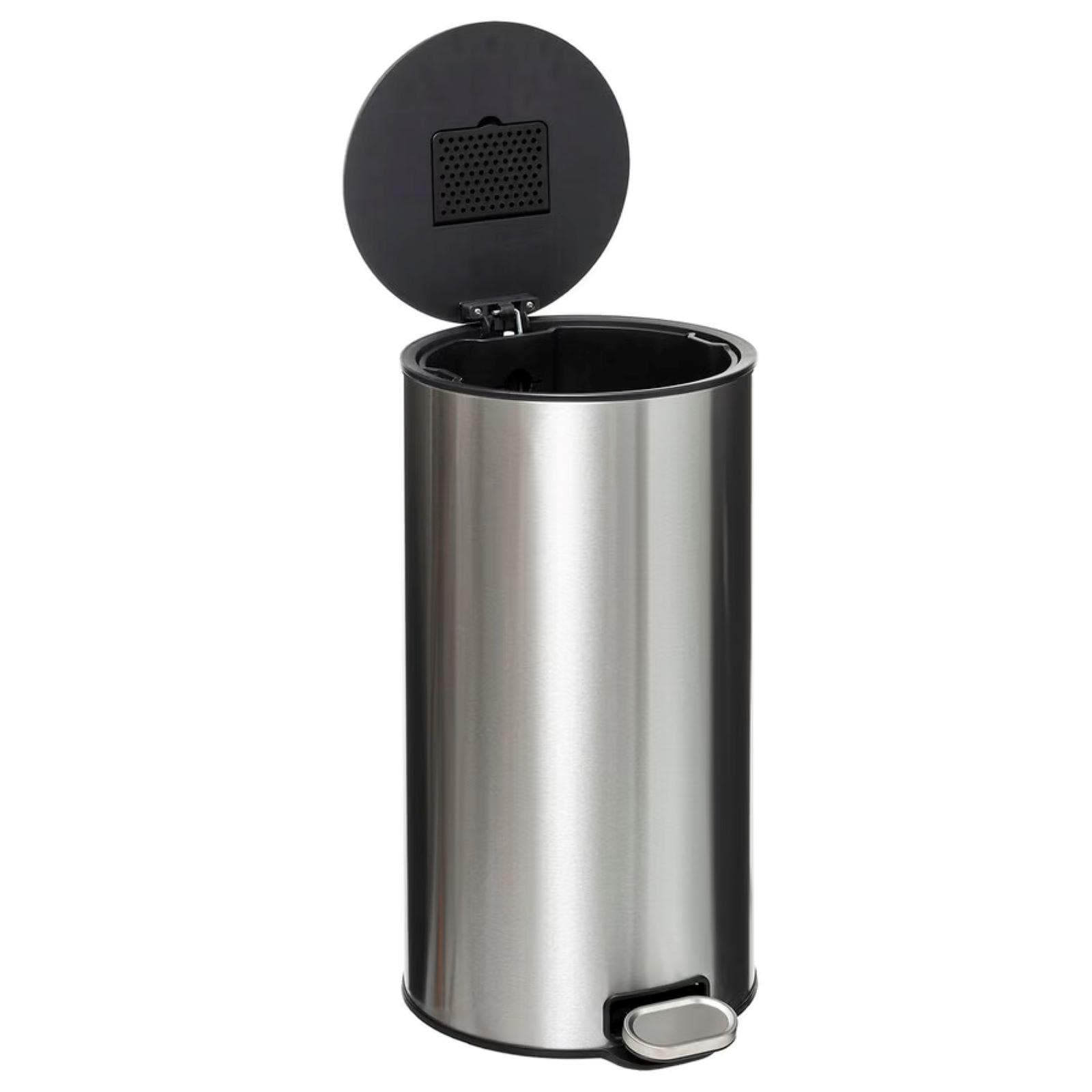 Pattumiera 30 litri rotonda in acciaio inox cromo con coperchio e pedale - Thalor