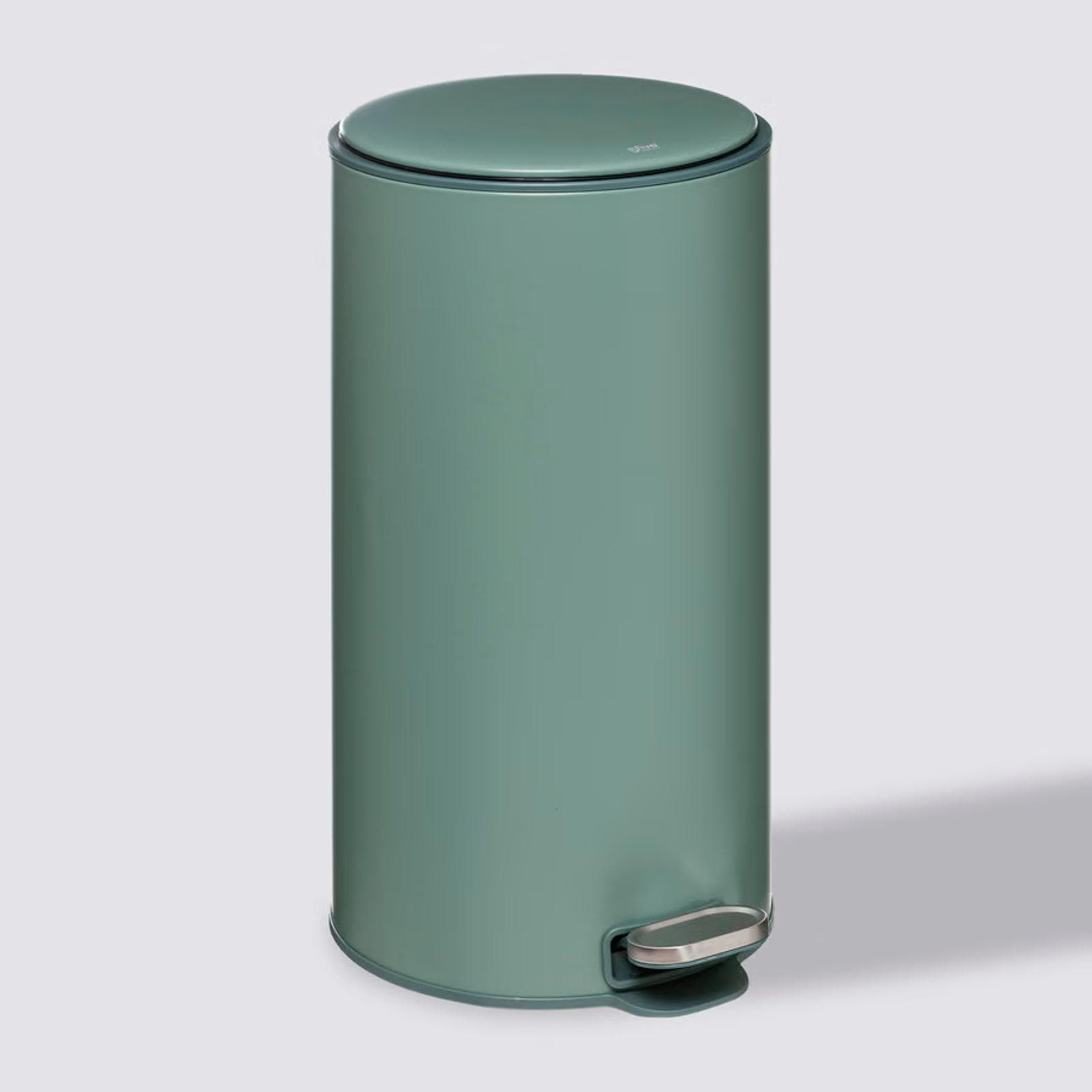 Pattumiera 30 litri rotonda in metallo verde con coperchio e pedale - Thalor