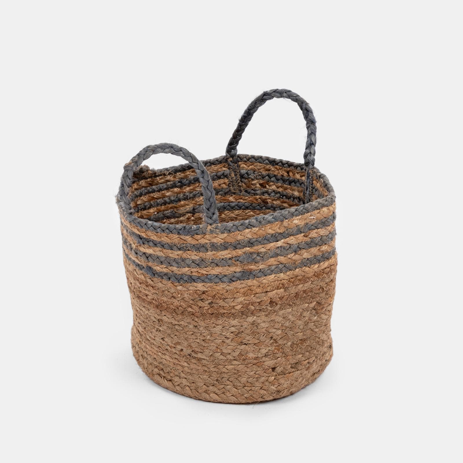 Cesto rotondo 28 cm in juta naturale a strisce blu