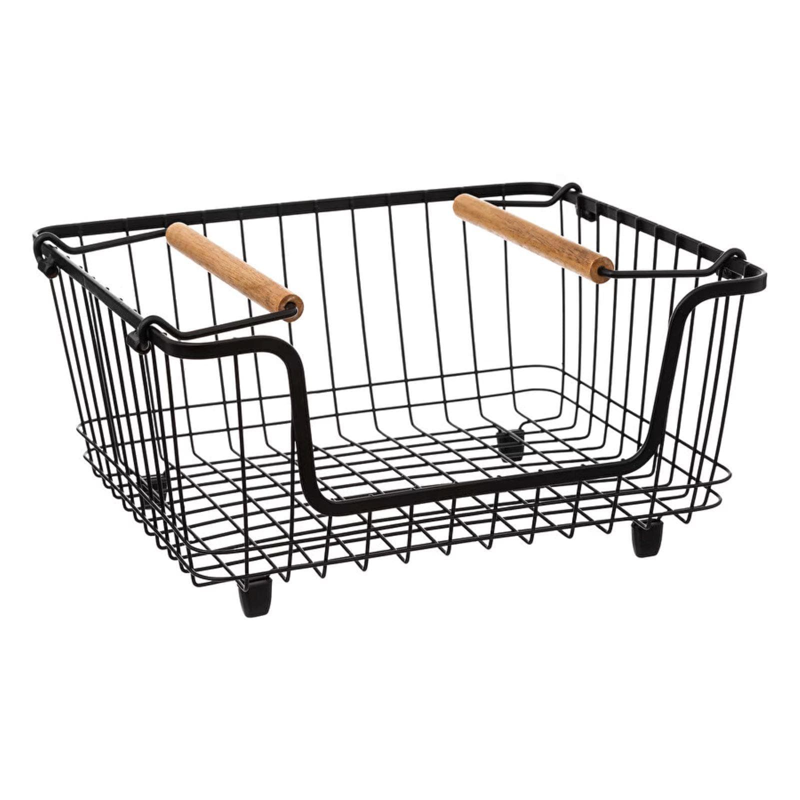 Cesto impilabile 33x16h cm in metallo nero con manici e piedini antiscivolo - Elvyr