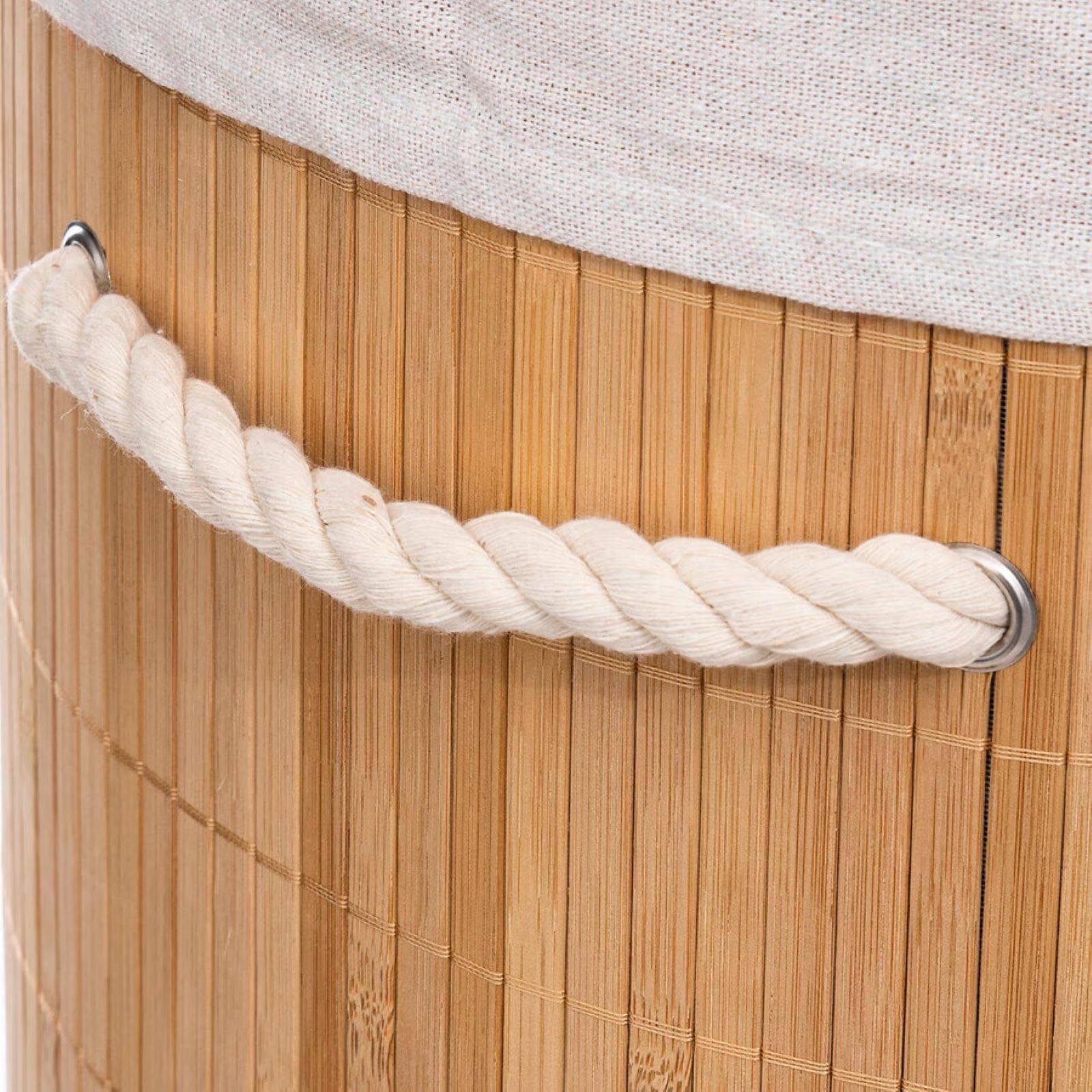 Cesto portabiancheria 48 L rotondo in legno bambù naturale estraibile - Bambux
