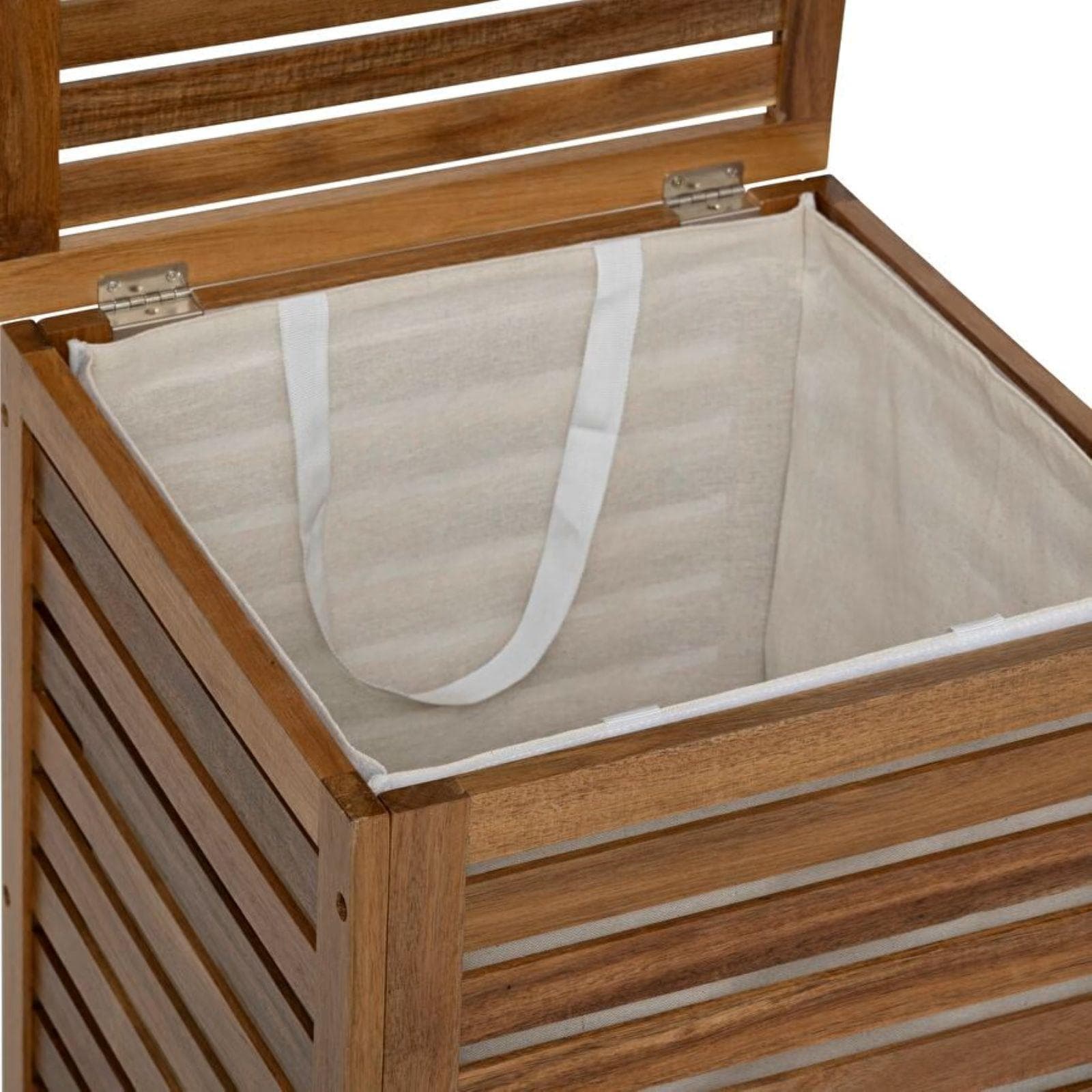 Cesto portabiancheria 65 L in legno di acacia naturale e cotone