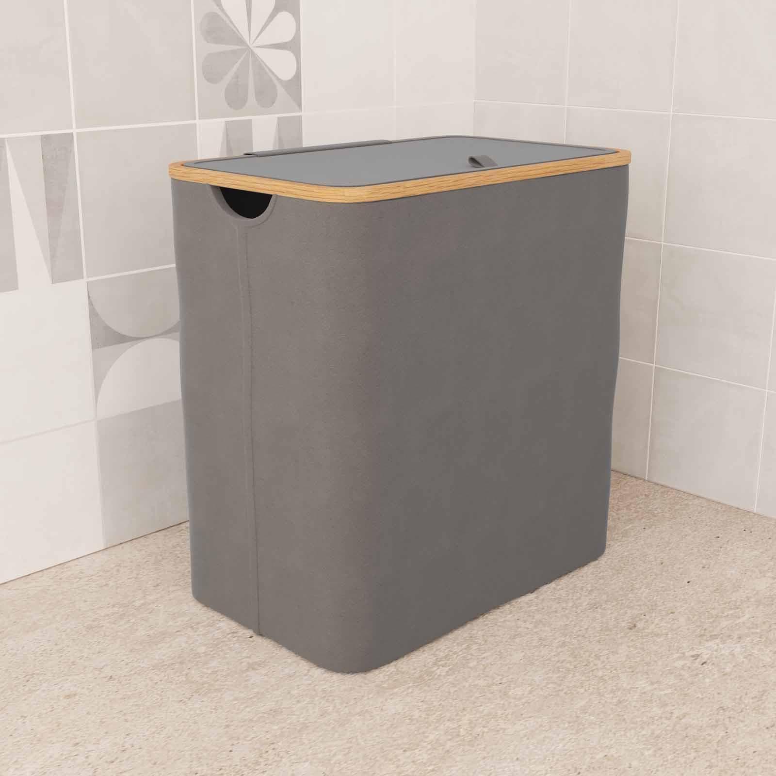 Cesto portabiancheria rettangolare in bambù naturale e tessuto grigio