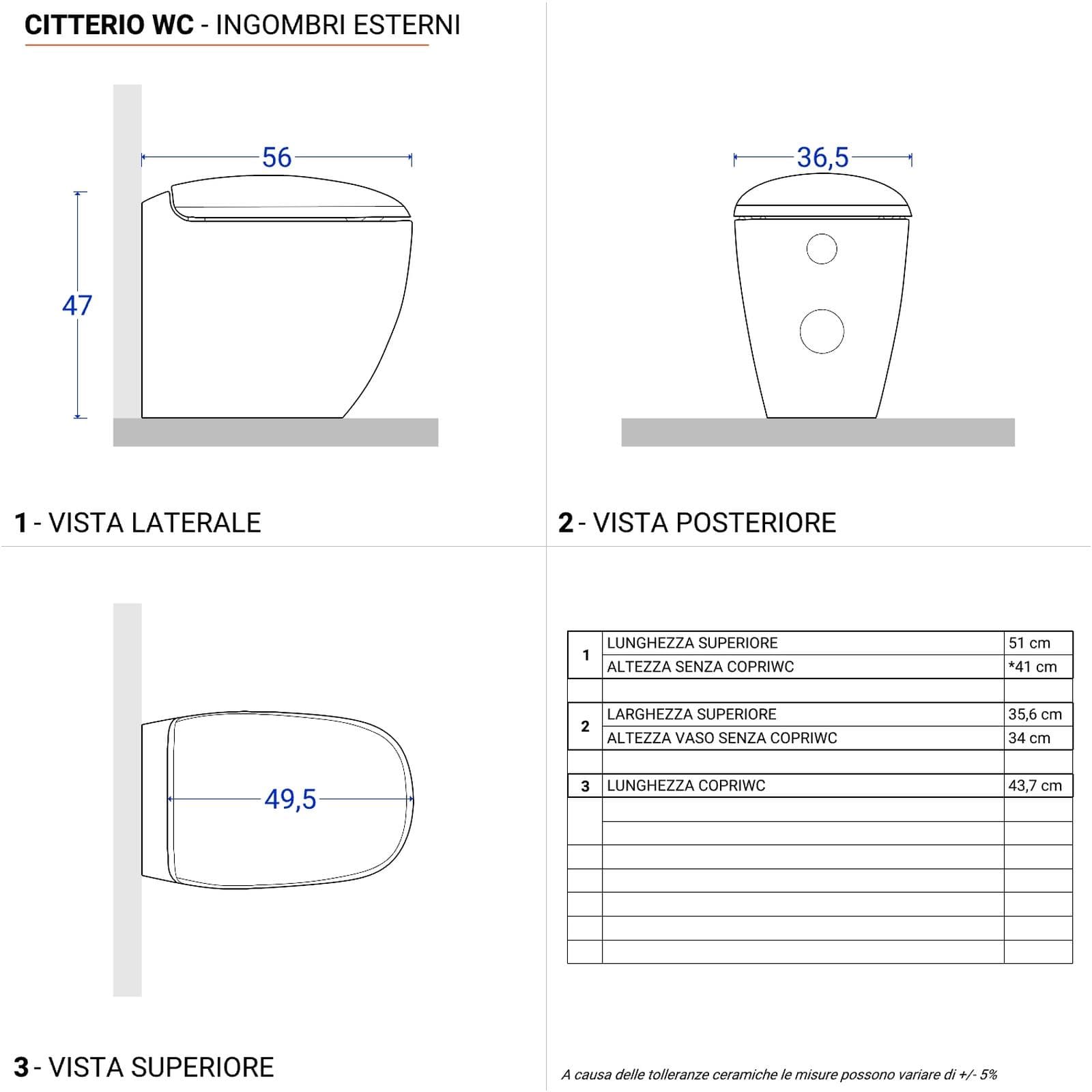 Vaso filomuro a cacciata rimfree sedile SoftClose Serie Citterio - Geberit