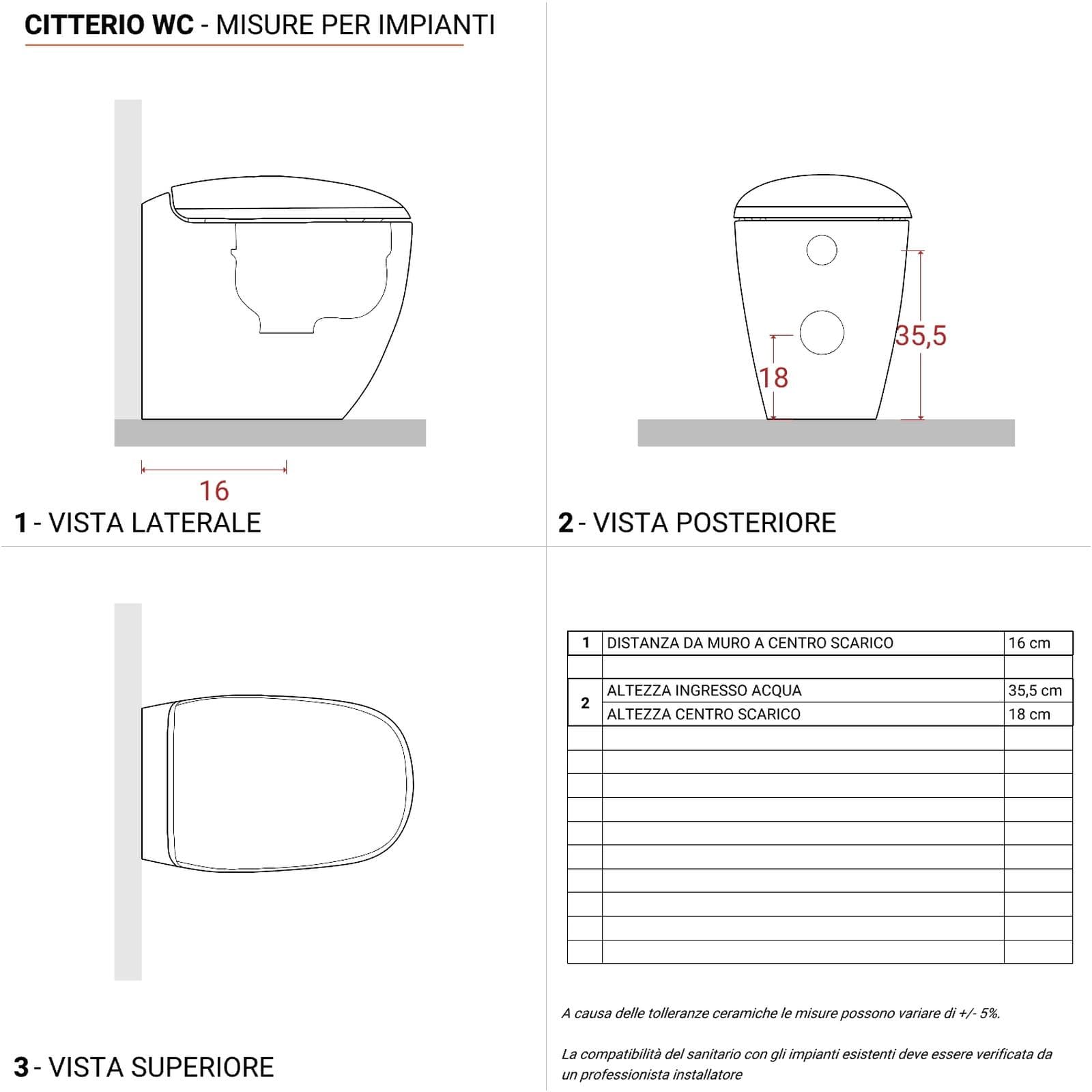 Vaso filomuro a cacciata rimfree sedile SoftClose Serie Citterio - Geberit