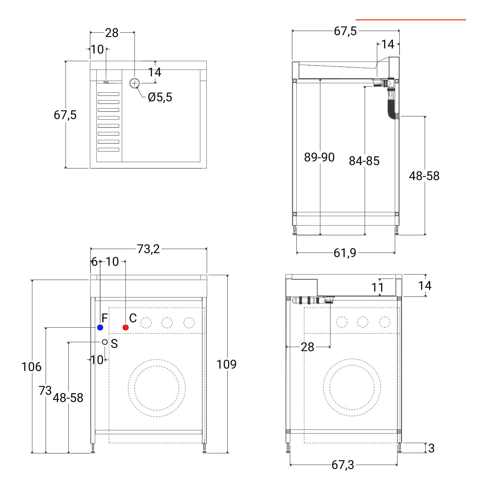 Colavene Lavacril On lavatoio copri lavatrice con lavabo ABS bianco 73x67x109h cm