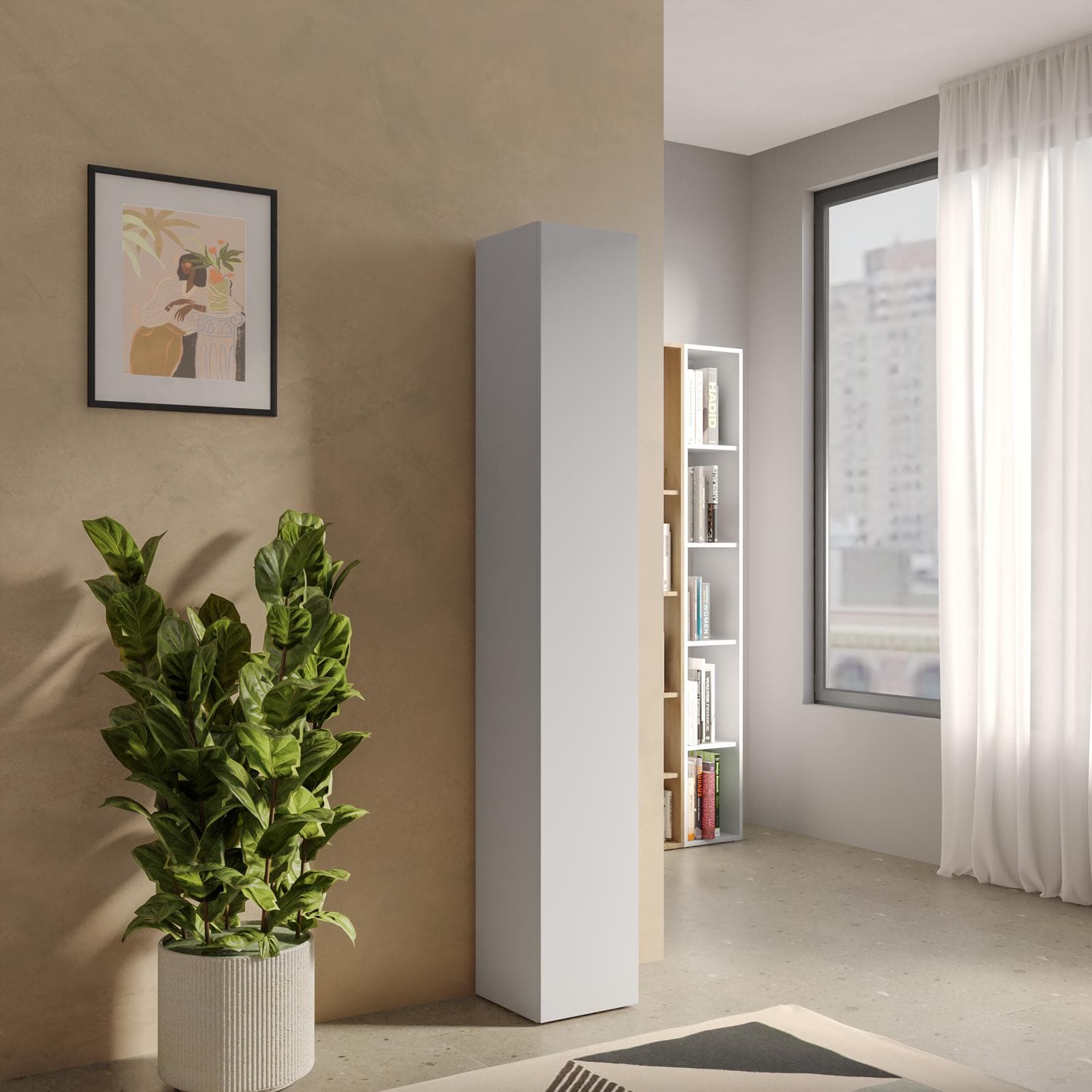Colonna multiuso 28x185h cm gesso con anta reversibile - Clary
