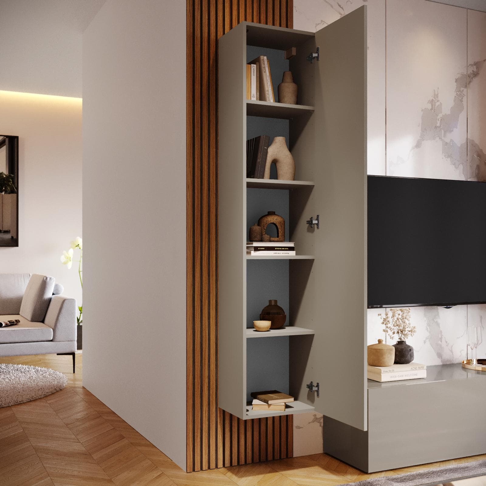 Colonna 40x180h sospesa e a terra con 1 anta tortora opaco - Kayros