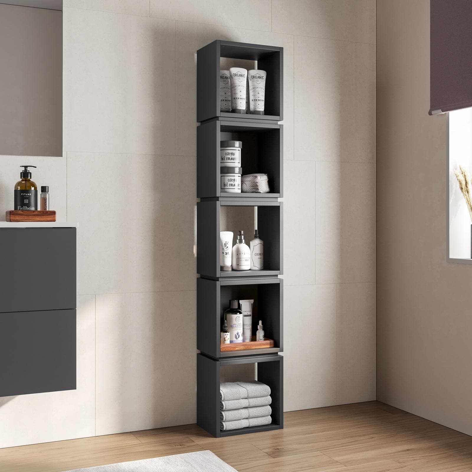 Colonna bagno 32x167h cm antracite con 5 vani - Kantiko