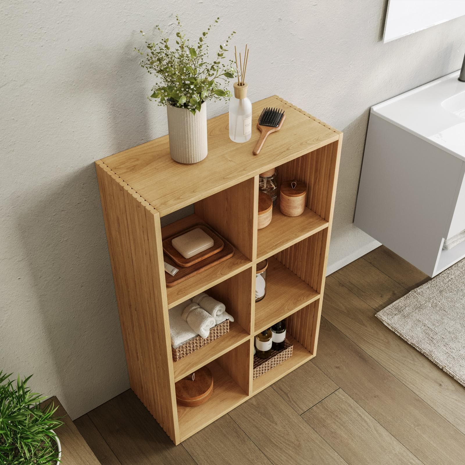 Mobile multiuso 69x102h cm in legno naturale e cannettato con 6 vani - Kloser