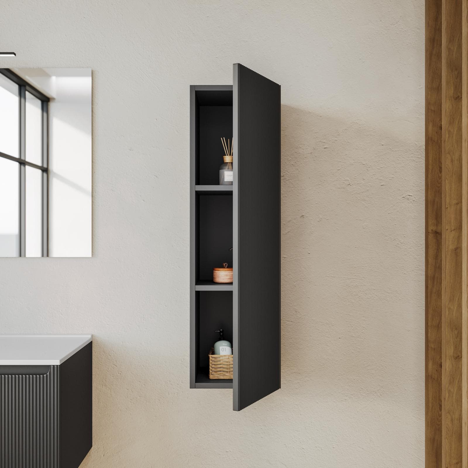Colonna bagno sospesa 100h cm cannettata antracite - Konai