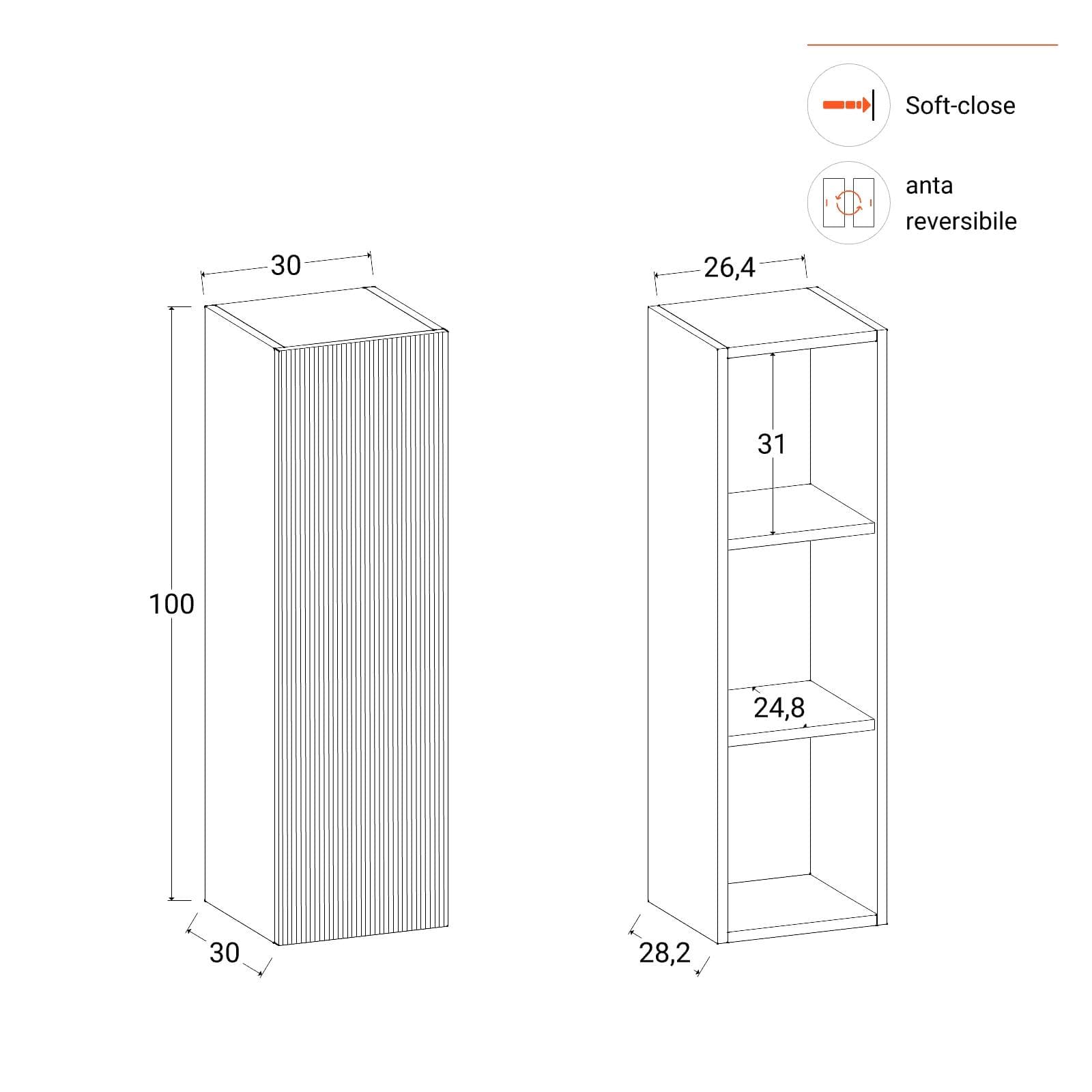 Colonna bagno sospesa 100h cm cannettata antracite - Konai