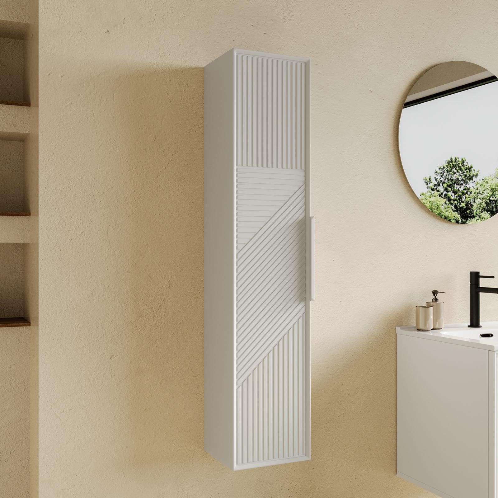 Colonna bagno sospesa 25x120 h cm cannettato reversibile bianco opaco - Mida