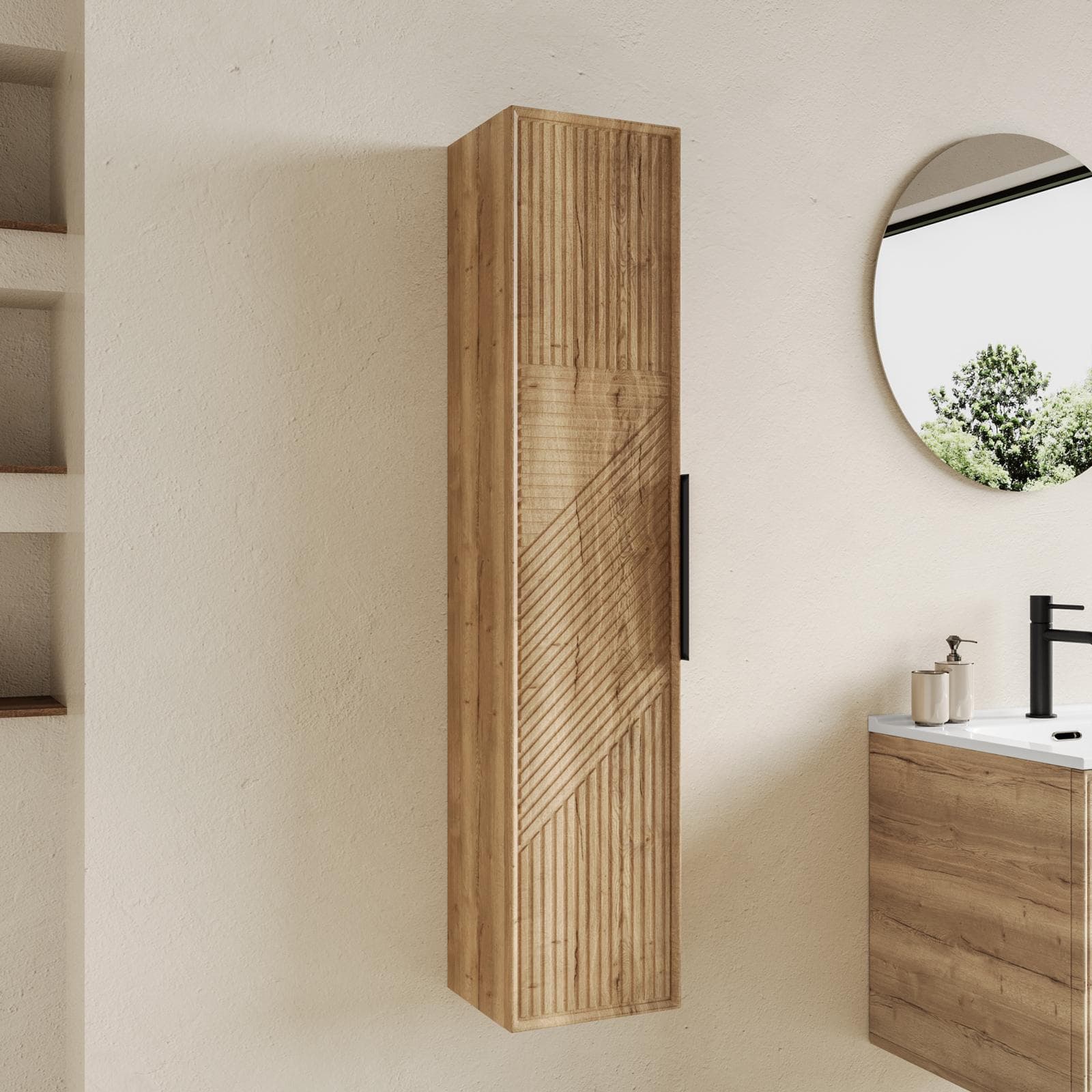 Colonna bagno sospesa 25x120 h cm cannettato reversibile rovere acero - Mida